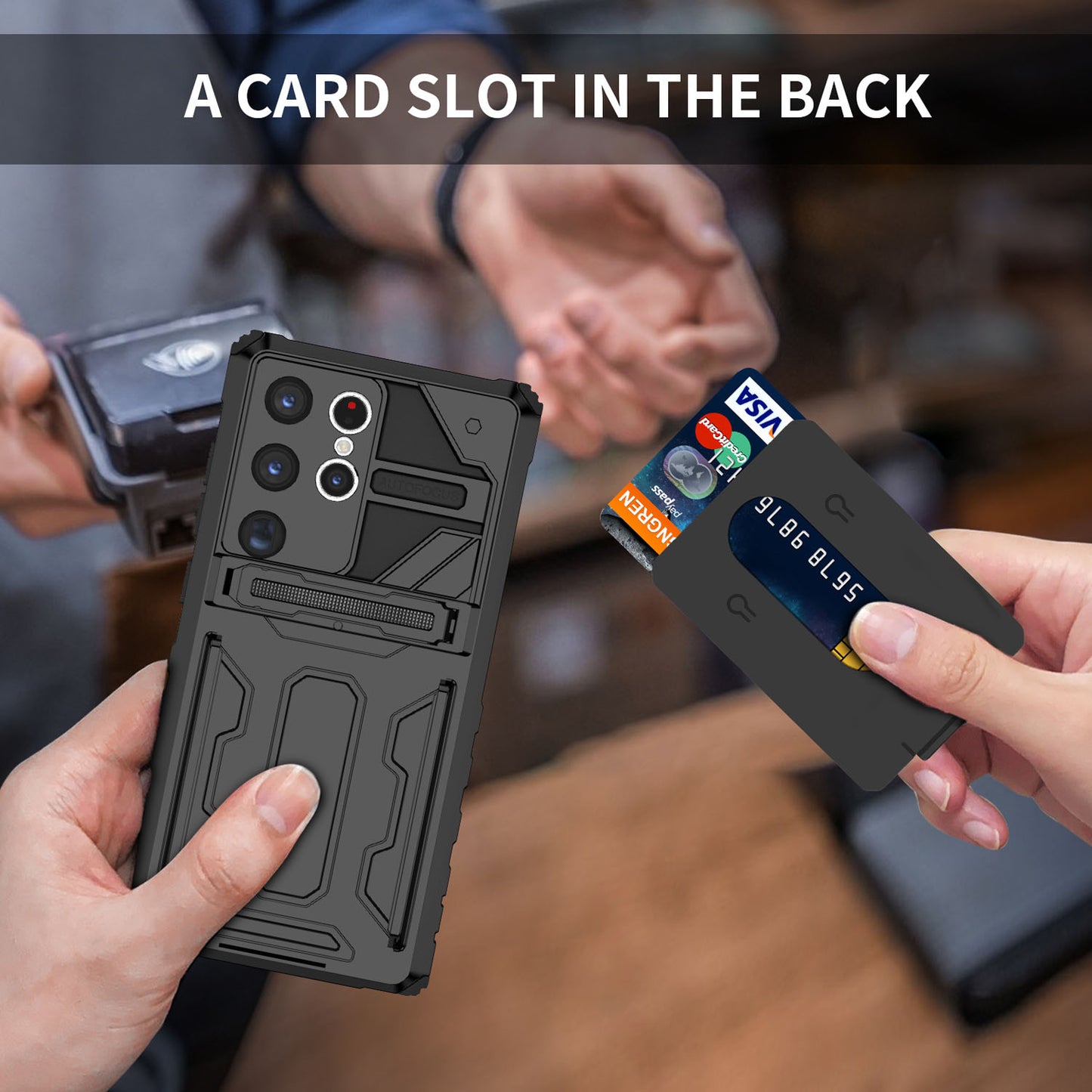 Detachable Card Holder Case for Galaxy S25 S24 Ultra, Dual-Layer Protective Case with Kickstand Heavy Duty Cover - Jgkb Series