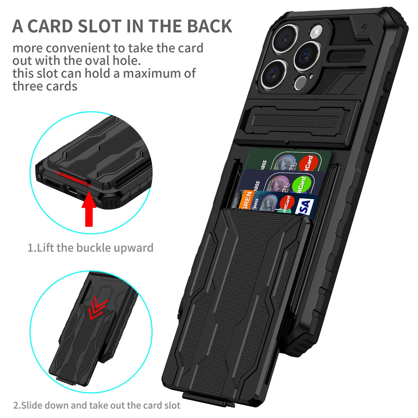 Detachable Card Holder Case for iPhone 16 15 Pro Max, Dual-Layer Protective Case with Kickstand Heavy Duty Cover - Jgkb Series