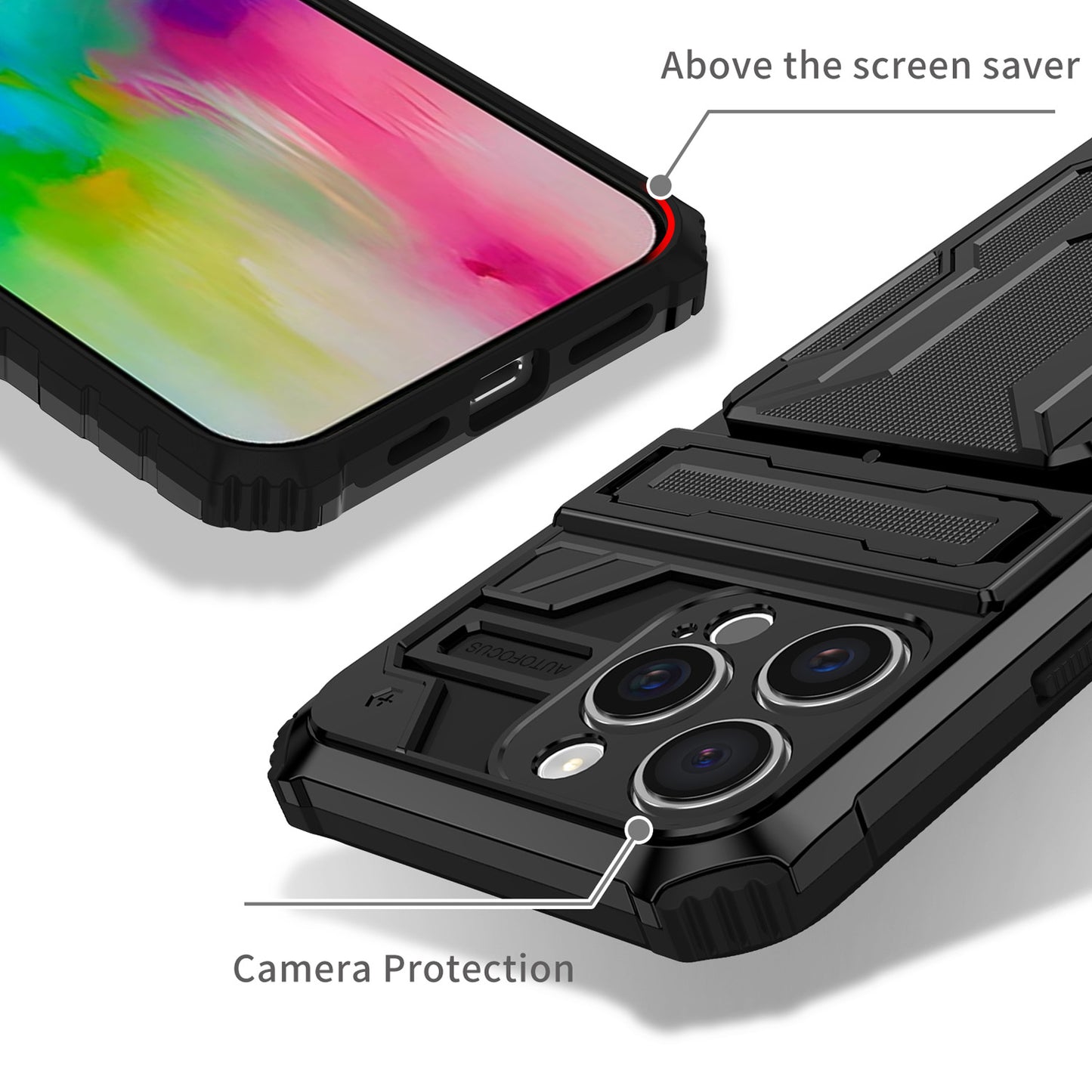 Detachable Card Holder Case for iPhone 16 15 Pro Max, Dual-Layer Protective Case with Kickstand Heavy Duty Cover - Jgkb Series