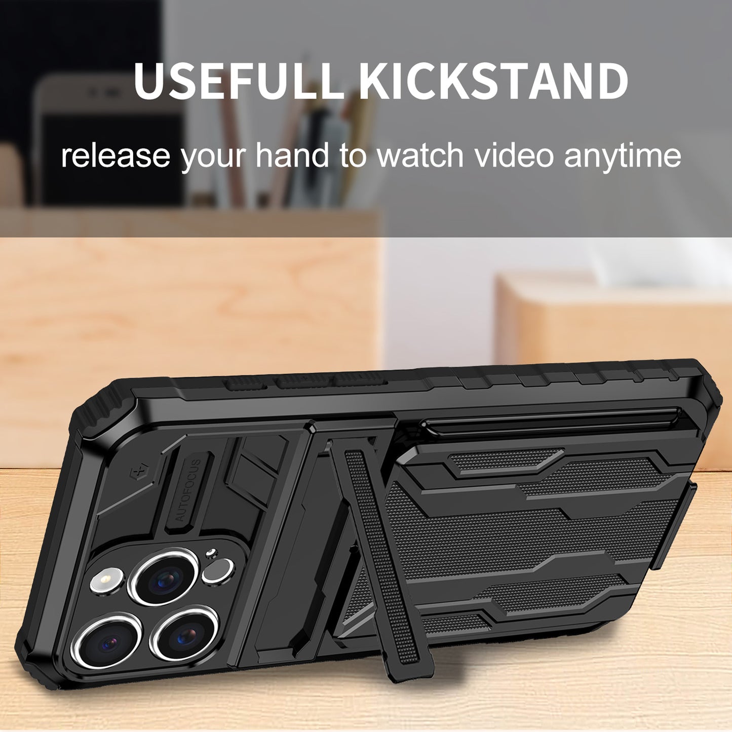 Detachable Card Holder Case for iPhone 16 15 Pro Max, Dual-Layer Protective Case with Kickstand Heavy Duty Cover - Jgkb Series