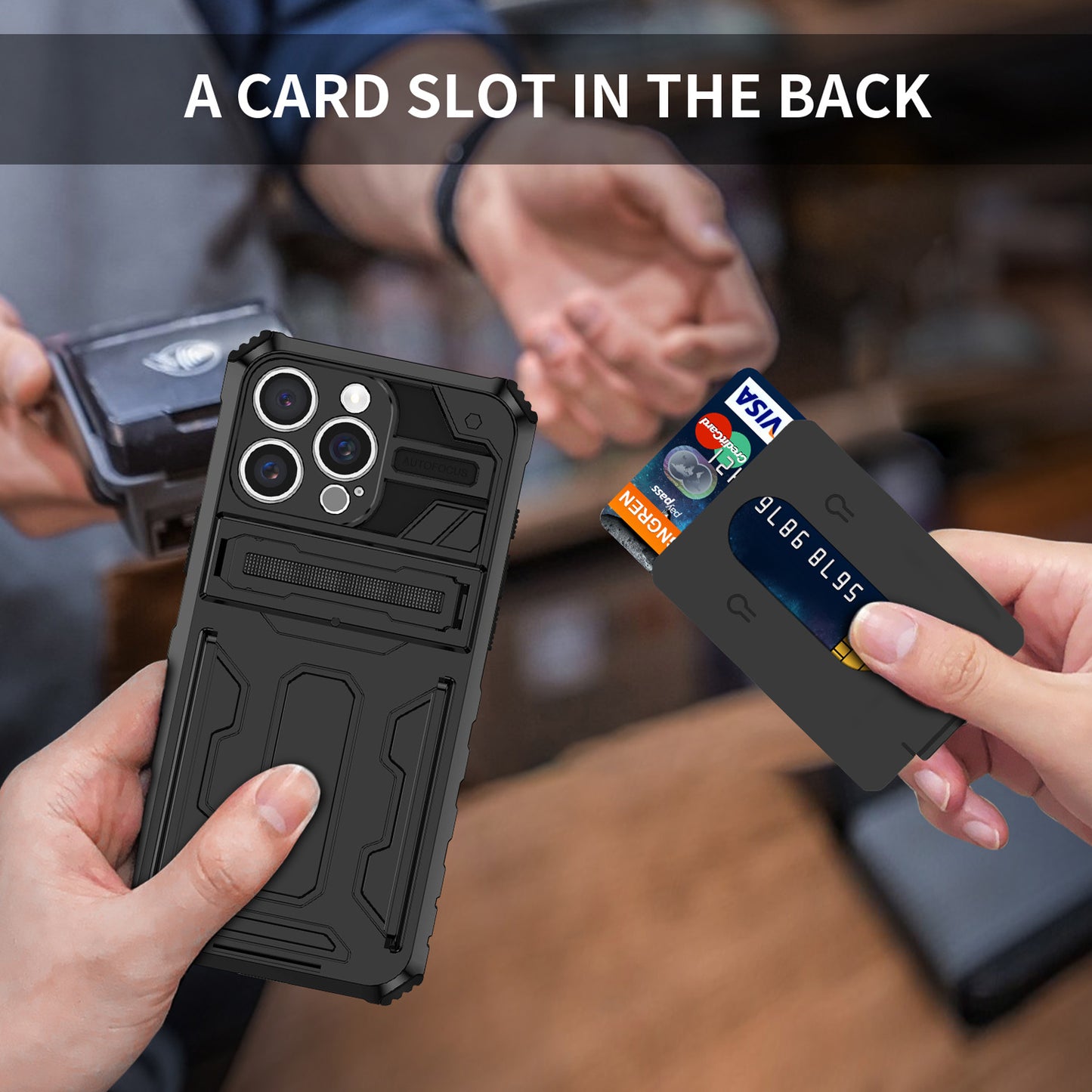 Detachable Card Holder Case for iPhone 16 15 Pro Max, Dual-Layer Protective Case with Kickstand Heavy Duty Cover - Jgkb Series