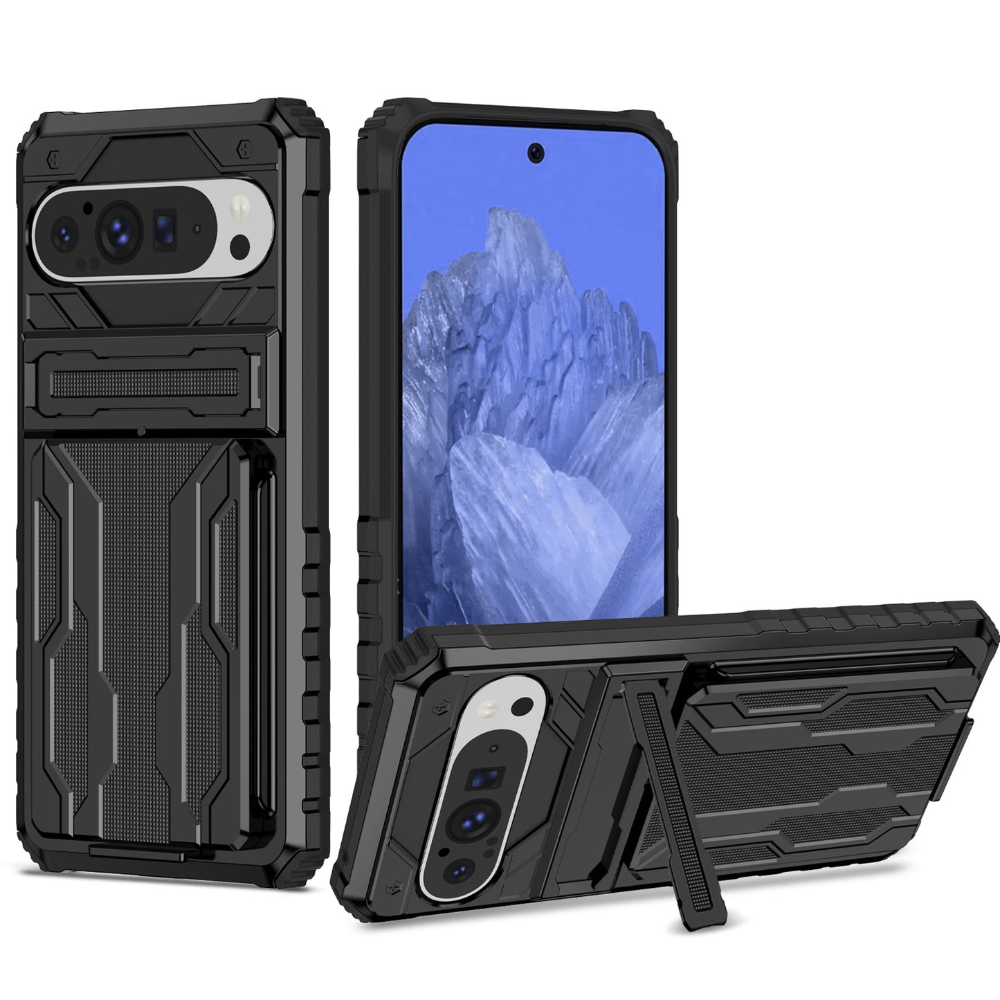 Detachable Card Holder Case for Google Pixel 9 8 Pro, Dual-Layer Protective Case with Kickstand Heavy Duty Cover - Jgkb Series