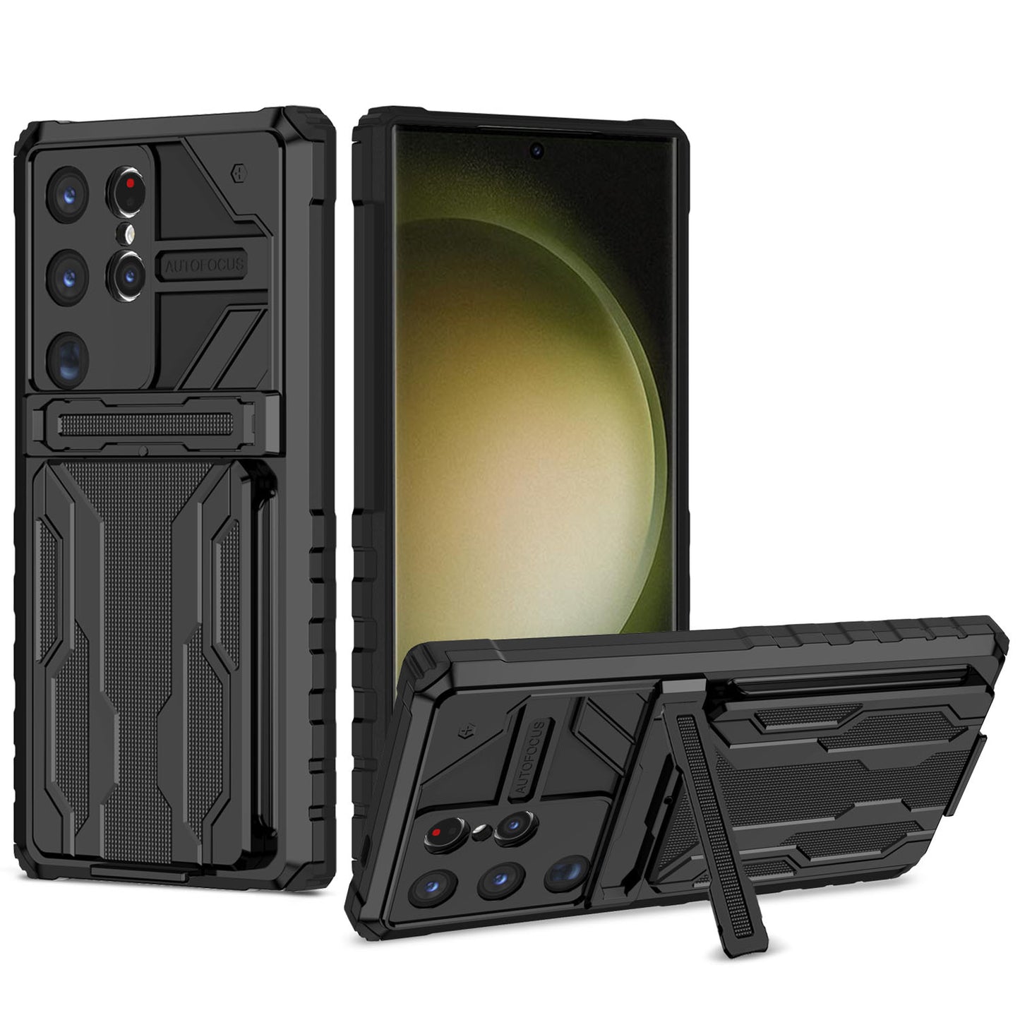 Detachable Card Holder Case for Galaxy S25 S24 Ultra, Dual-Layer Protective Case with Kickstand Heavy Duty Cover - Jgkb Series