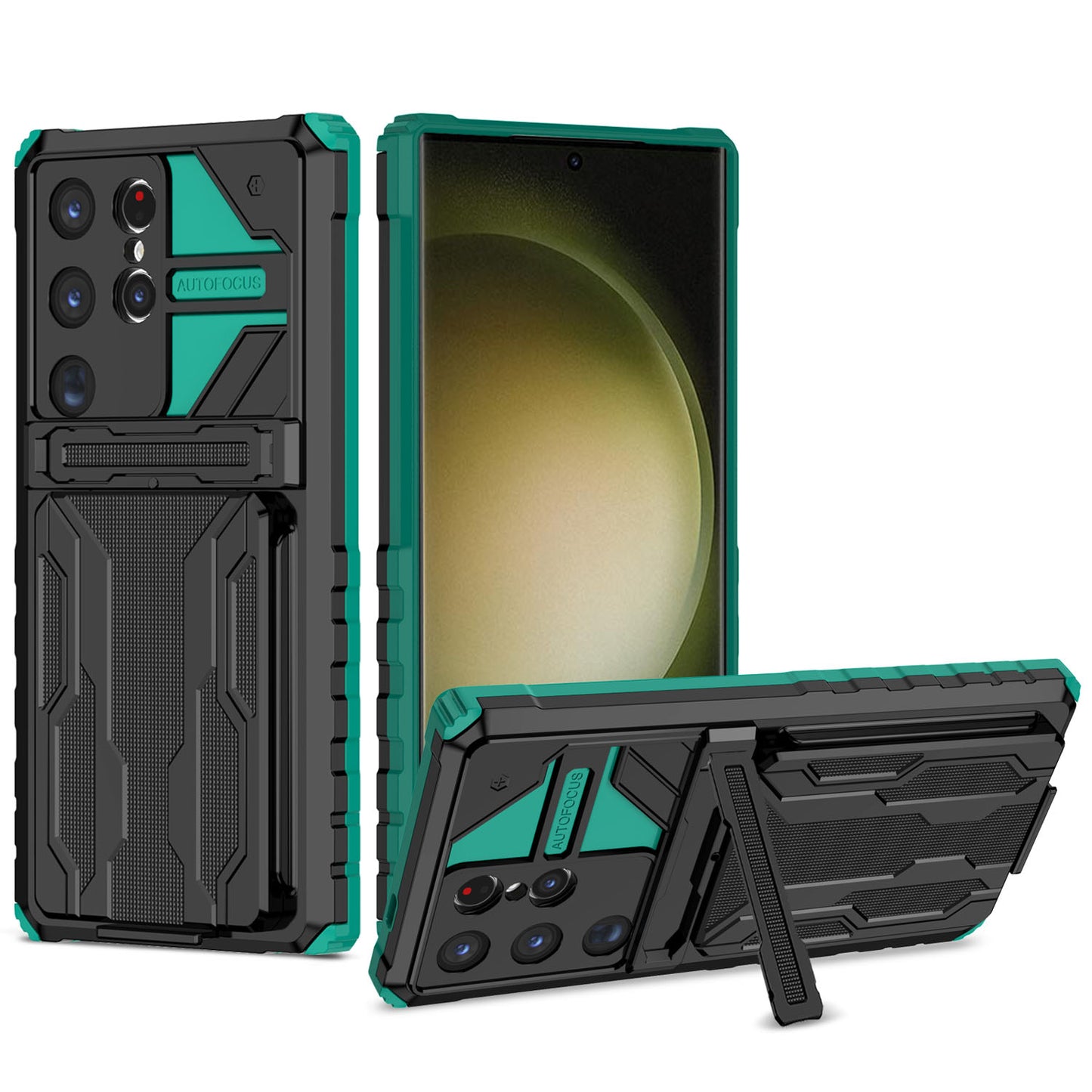 Detachable Card Holder Case for Galaxy S25 S24 Ultra, Dual-Layer Protective Case with Kickstand Heavy Duty Cover - Jgkb Series