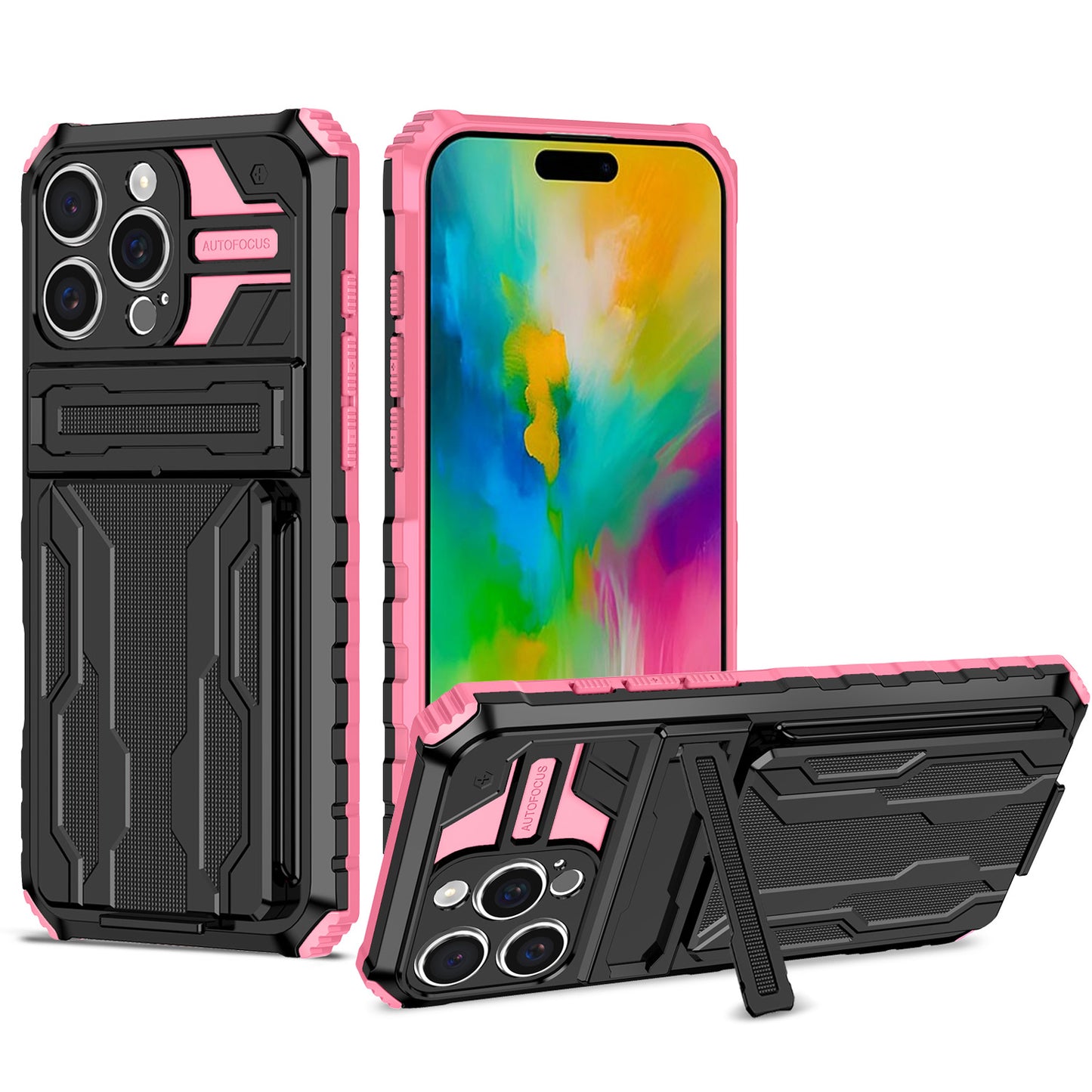 Detachable Card Holder Case for iPhone 16 15 Pro Max, Dual-Layer Protective Case with Kickstand Heavy Duty Cover - Jgkb Series