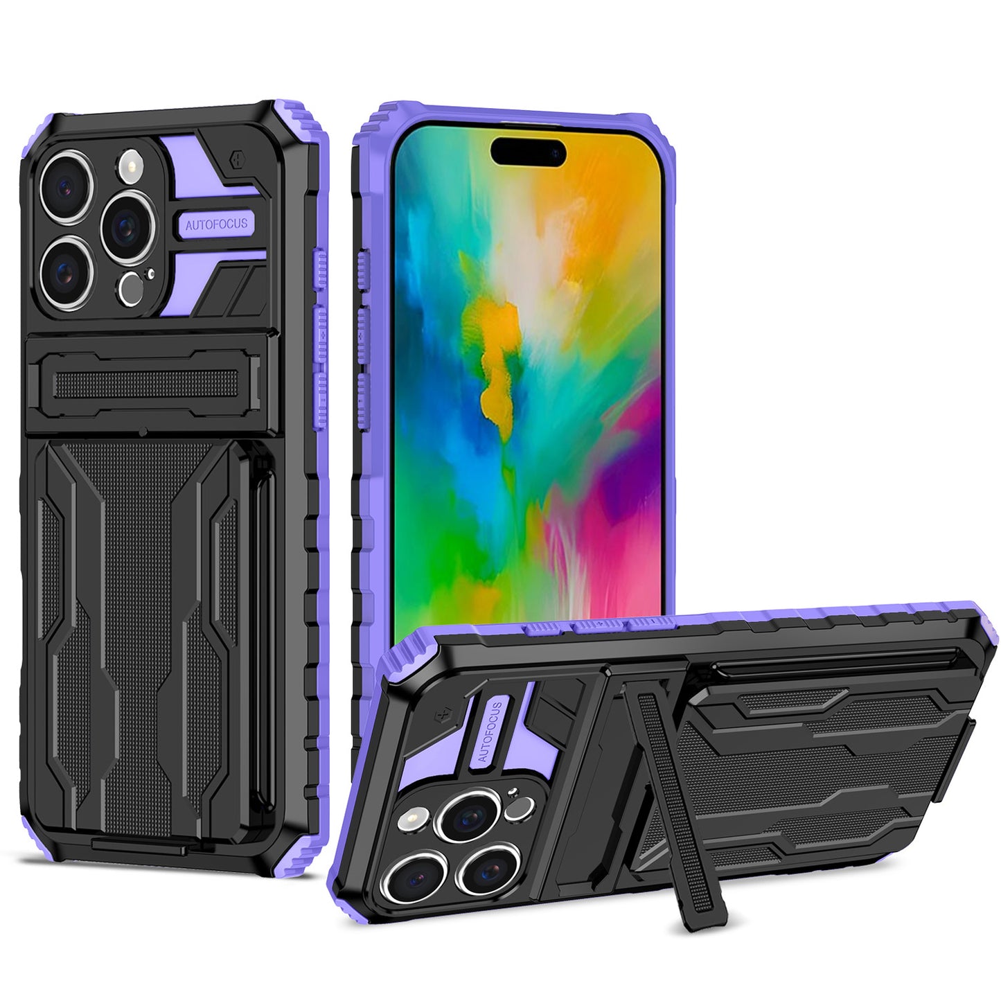 Detachable Card Holder Case for iPhone 16 15 Pro Max, Dual-Layer Protective Case with Kickstand Heavy Duty Cover - Jgkb Series