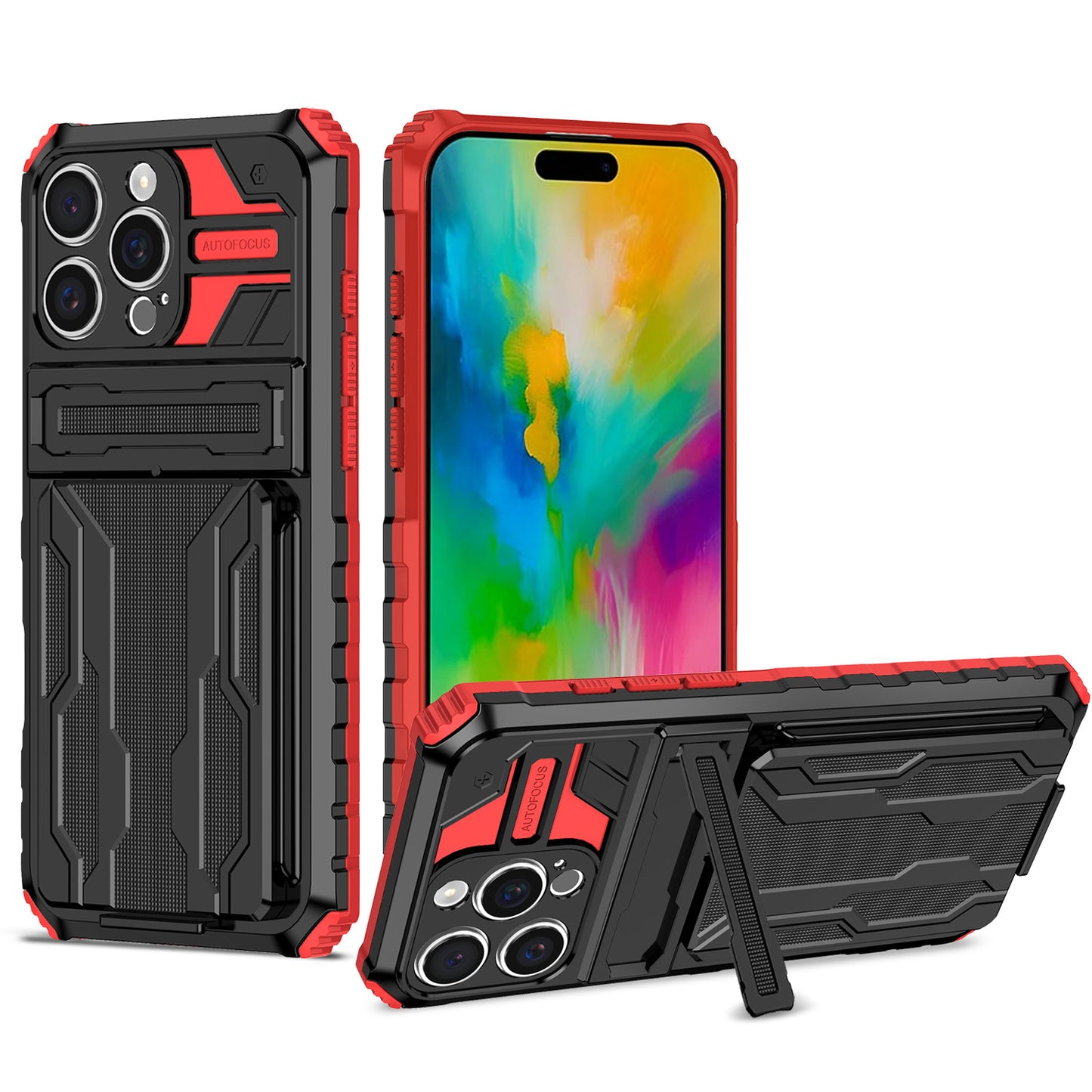Detachable Card Holder Case for iPhone 16 15 Pro Max, Dual-Layer Protective Case with Kickstand Heavy Duty Cover - Jgkb Series