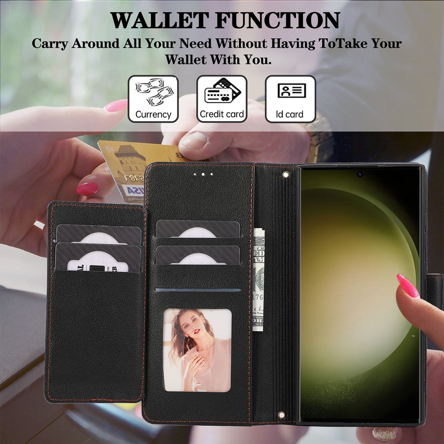 Crossbody Wallet for Sharp Aquos R9 Sense9 Sense8 with Mirror, Adjustable Lanyard Strap, Wrist and Card Holder, PU Leather Flip Phone Cover - Jz6kxkkgs Series