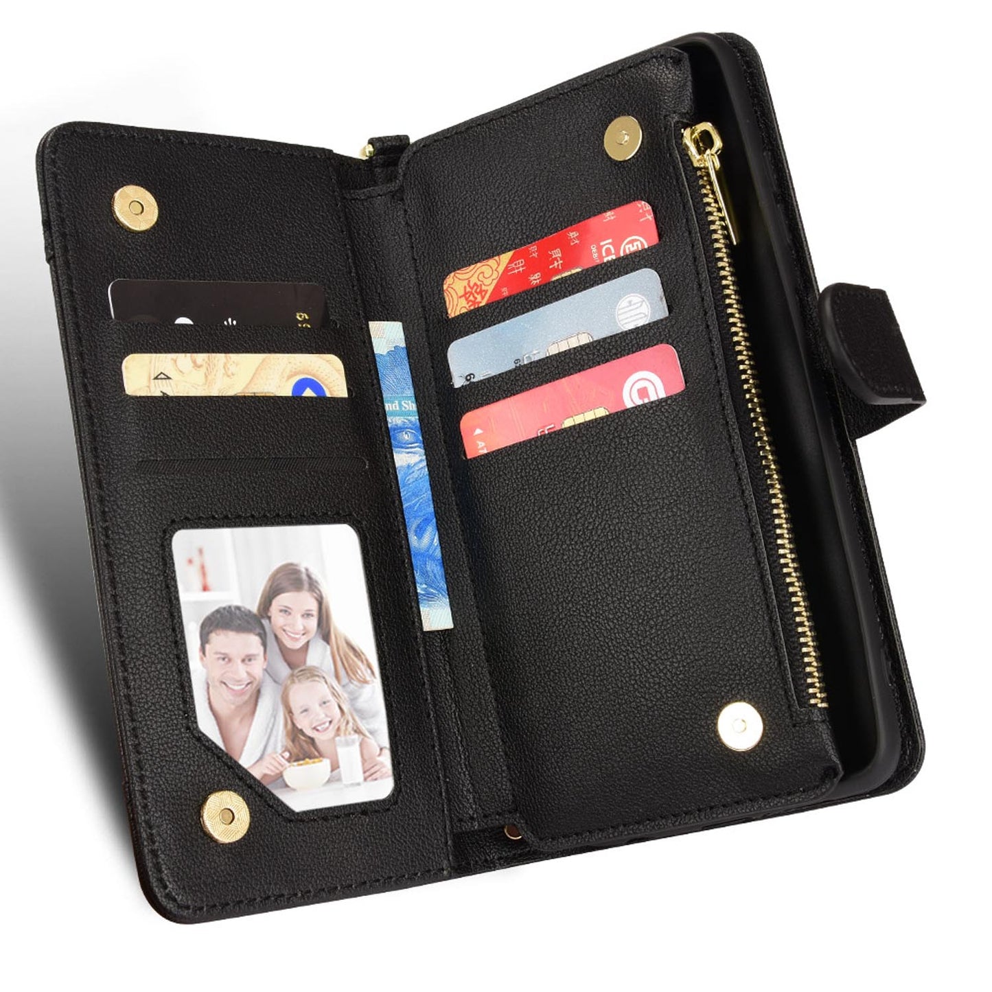 Compatible with Google Pixel 8 Pro 7A Wallet Case, 6 Card Holder 1 Zipper Coin Wallet 2 Cash Slot Lanyard Flip Leather Cover - Llbgspt Series