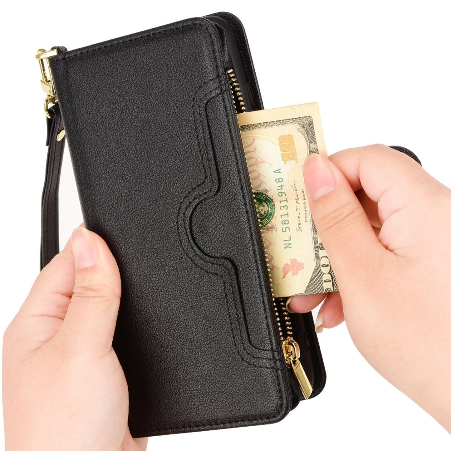Compatible with Google Pixel 8 Pro 7A Wallet Case, 6 Card Holder 1 Zipper Coin Wallet 2 Cash Slot Lanyard Flip Leather Cover - Llbgspt Series