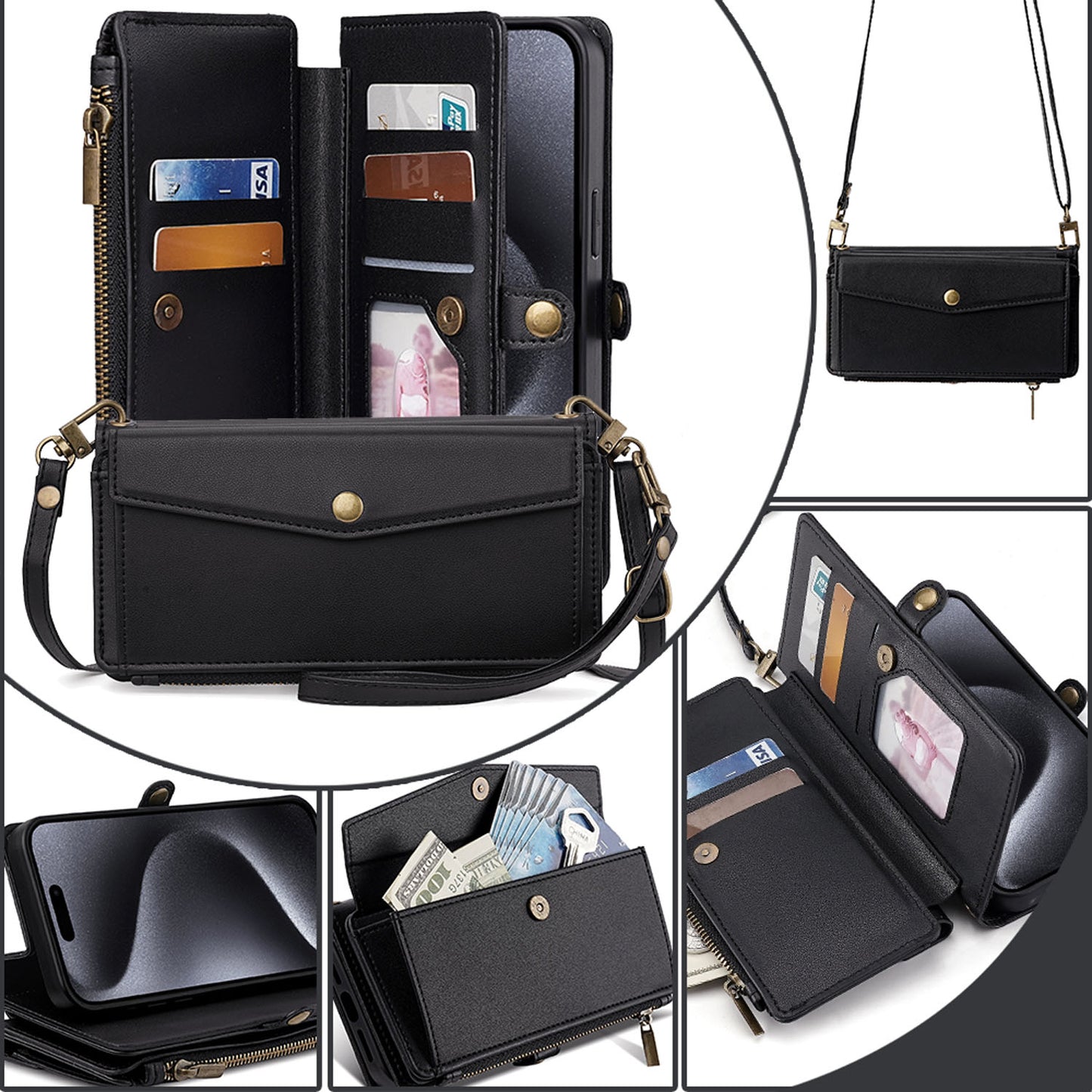 Crossbody Wallet Case for Google Pixel 10 9 Pro XL, 5-Card Holder Magnetic Snap Strap Zipper Pocket Phone Cover - Llckdgngs Series