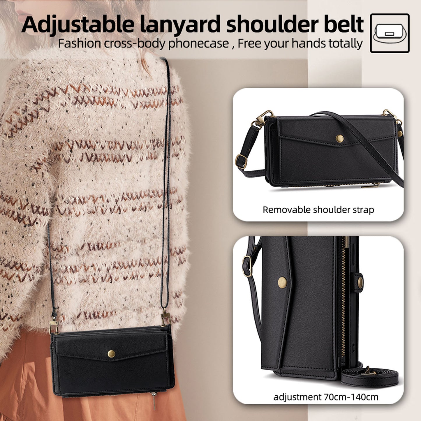 Crossbody Wallet Case for Google Pixel 10 9 Pro XL, 5-Card Holder Magnetic Snap Strap Zipper Pocket Phone Cover - Llckdgngs Series