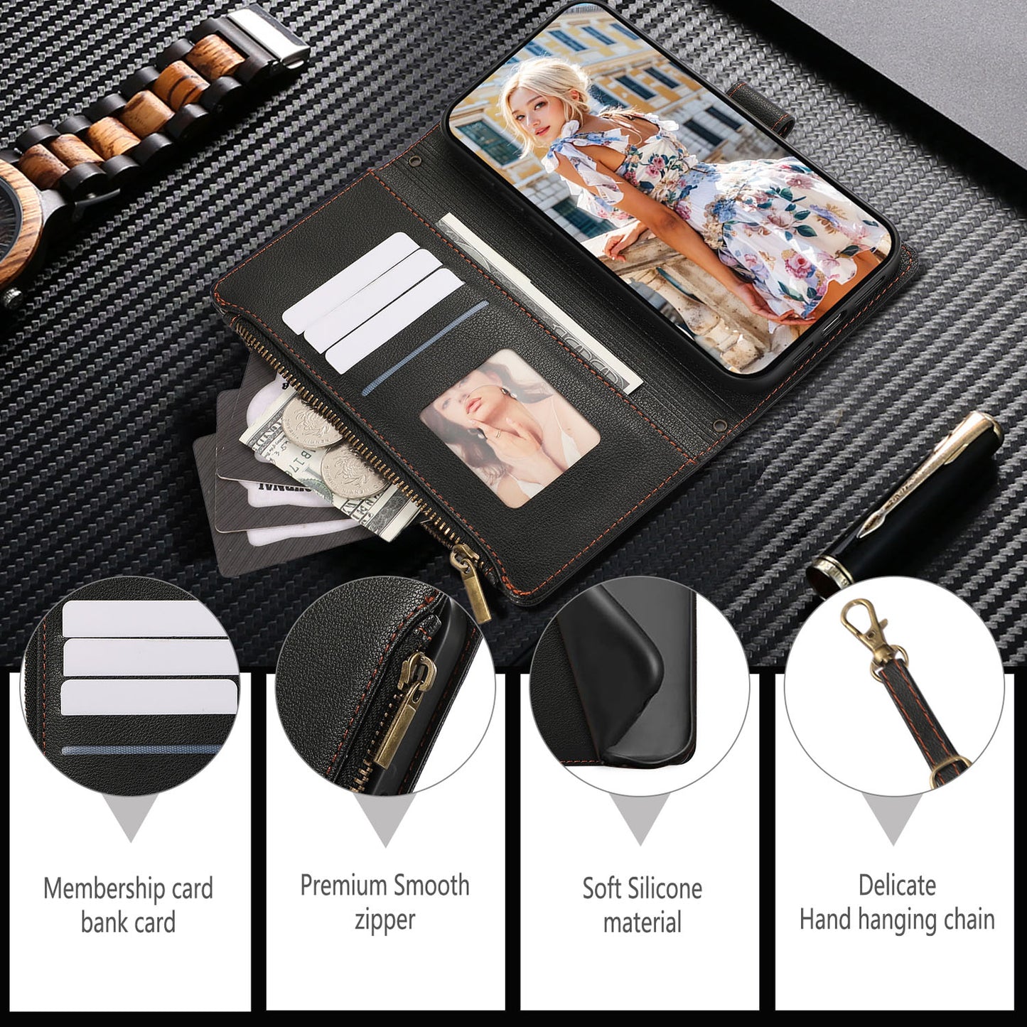 For Sharp Aquos R9 Sense9 Sense8 Wallet Case, Faux Leather Crossbody Phone Case Zipper with Credit Card Holder - Lldkywxkgs Series