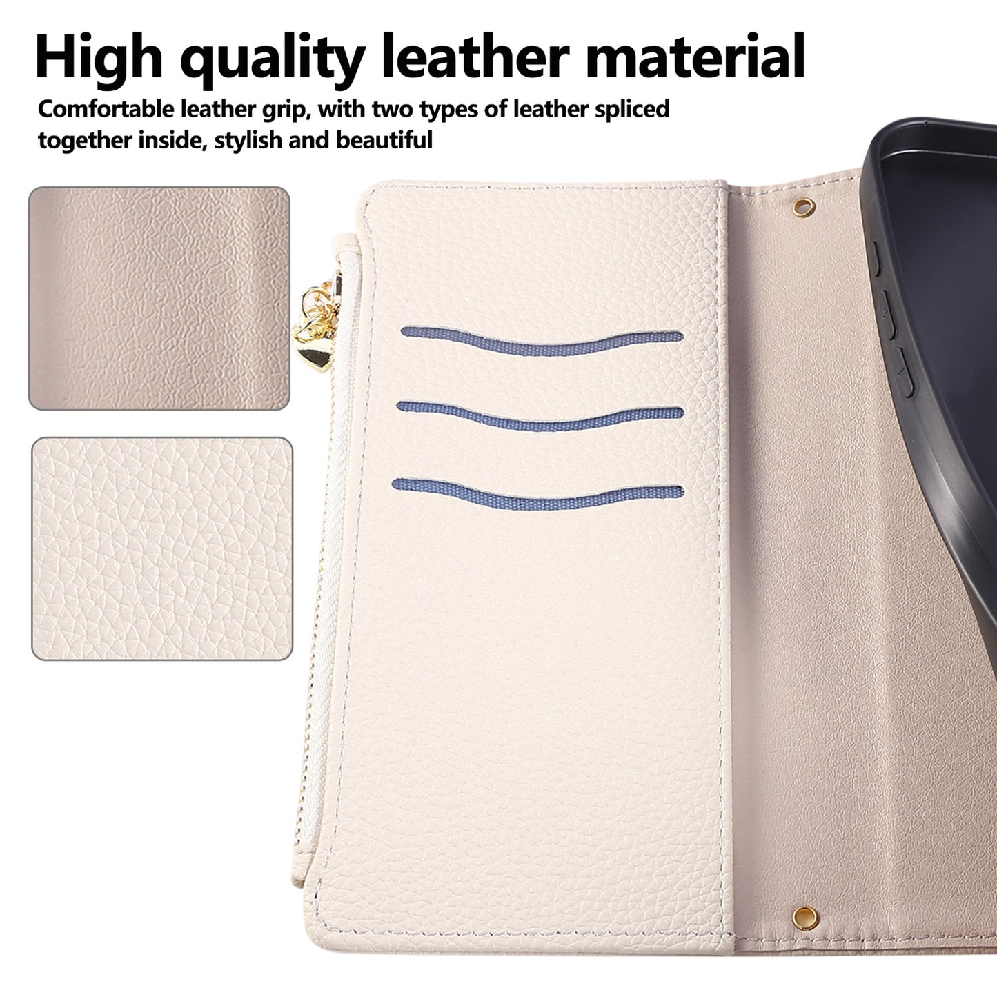 For Sharp Aquos R9 Sense9 Sense8 Crossbody Wallet Case with Card Holder, Zipper PU Leather Phone Cover with Long Shoulder Lanyard - Llyxdkgs Series