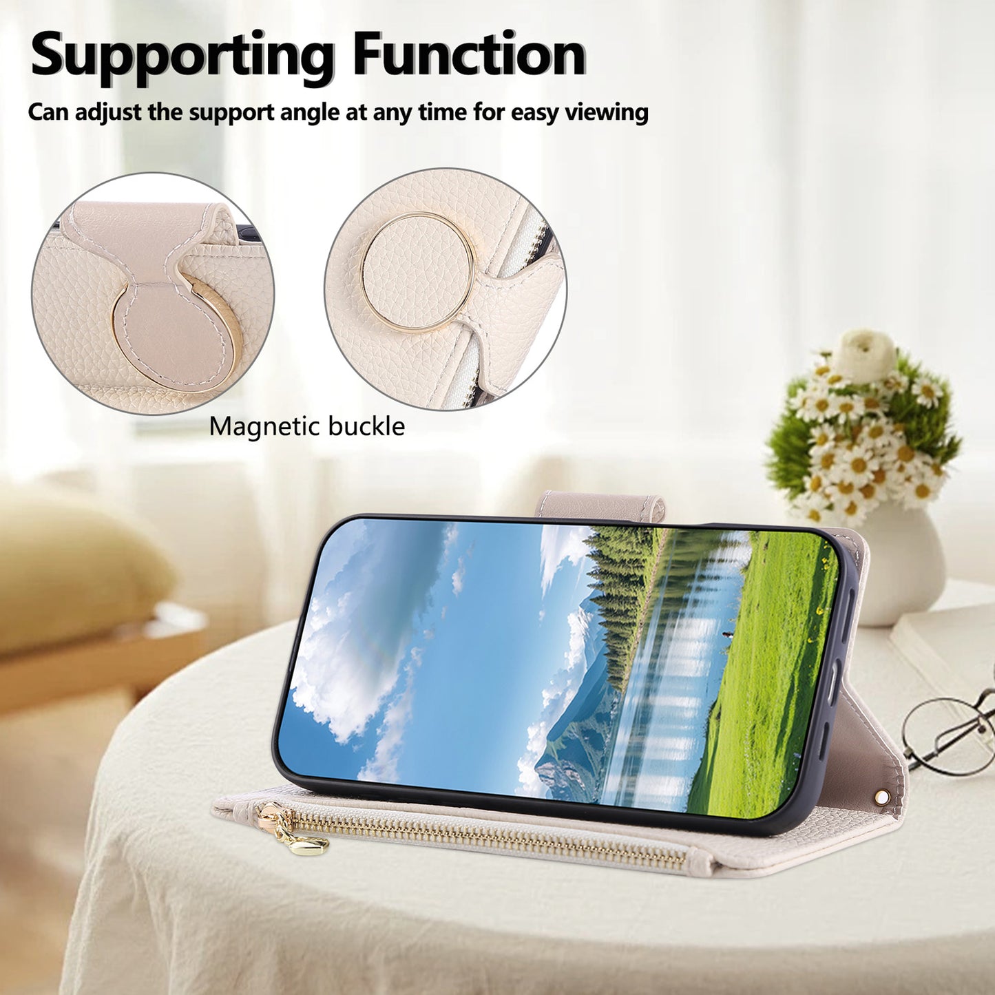 For Sharp Aquos R9 Sense9 Sense8 Crossbody Wallet Case with Card Holder, Zipper PU Leather Phone Cover with Long Shoulder Lanyard - Llyxdkgs Series