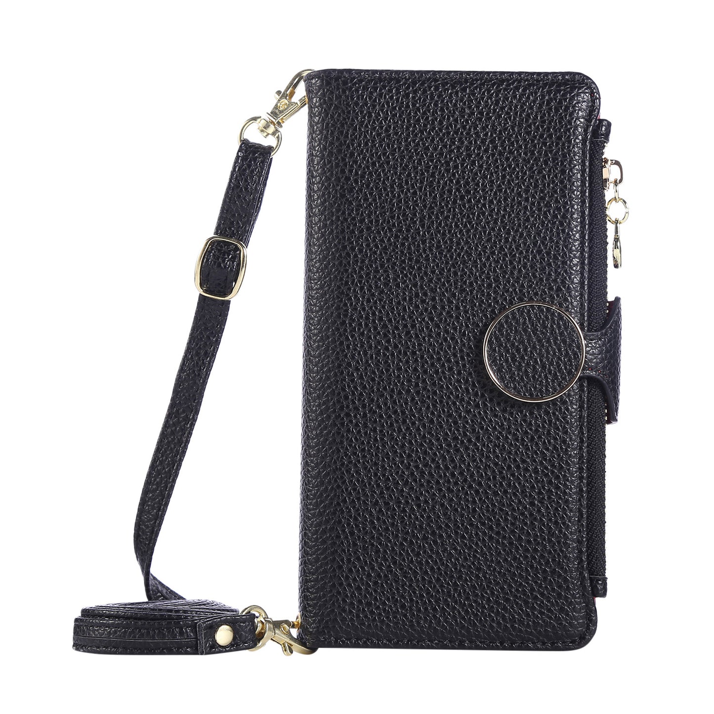 For Sharp Aquos R9 Sense9 Sense8 Crossbody Wallet Case with Card Holder, Zipper PU Leather Phone Cover with Long Shoulder Lanyard - Llyxdkgs Series