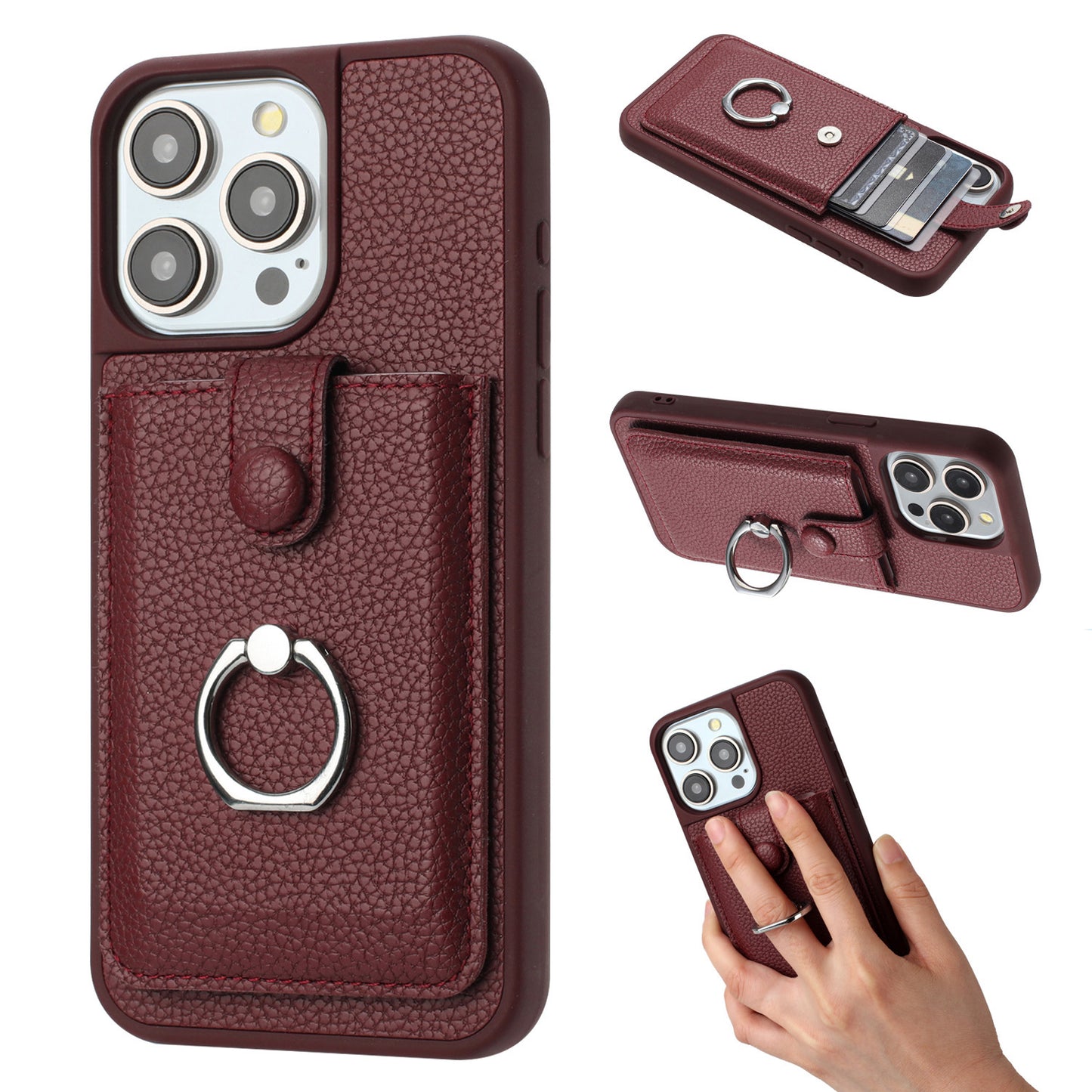 For iPhone 16e 15 Pro Max Case Wallet with Credit Card Holder, PU Leather Magnetic Clasp Protective Cover - Lzwclkb Series