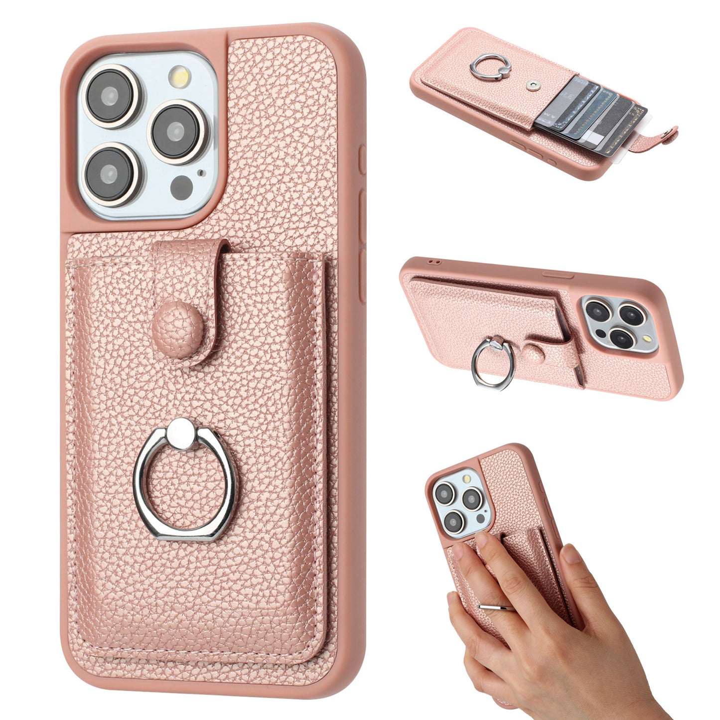 For iPhone 16e 15 Pro Max Case Wallet with Credit Card Holder, PU Leather Magnetic Clasp Protective Cover - Lzwclkb Series