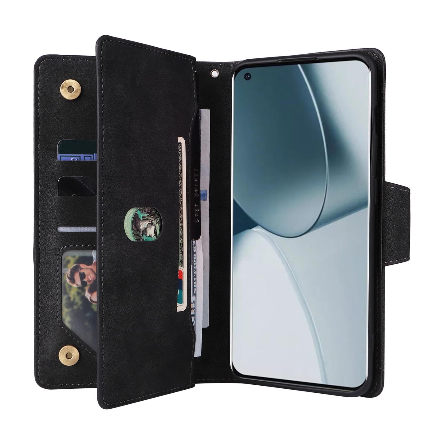 Wallet Case for iPhone 16e 15 Pro Max, PU Leather Flip Shockproof Cover with Strap Zipper Credit Card Slots - Mdkllb Series