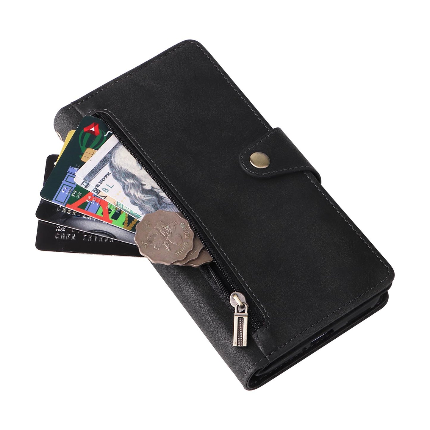 Wallet Case for iPhone 16e 15 Pro Max, PU Leather Flip Shockproof Cover with Strap Zipper Credit Card Slots - Mdkllb Series