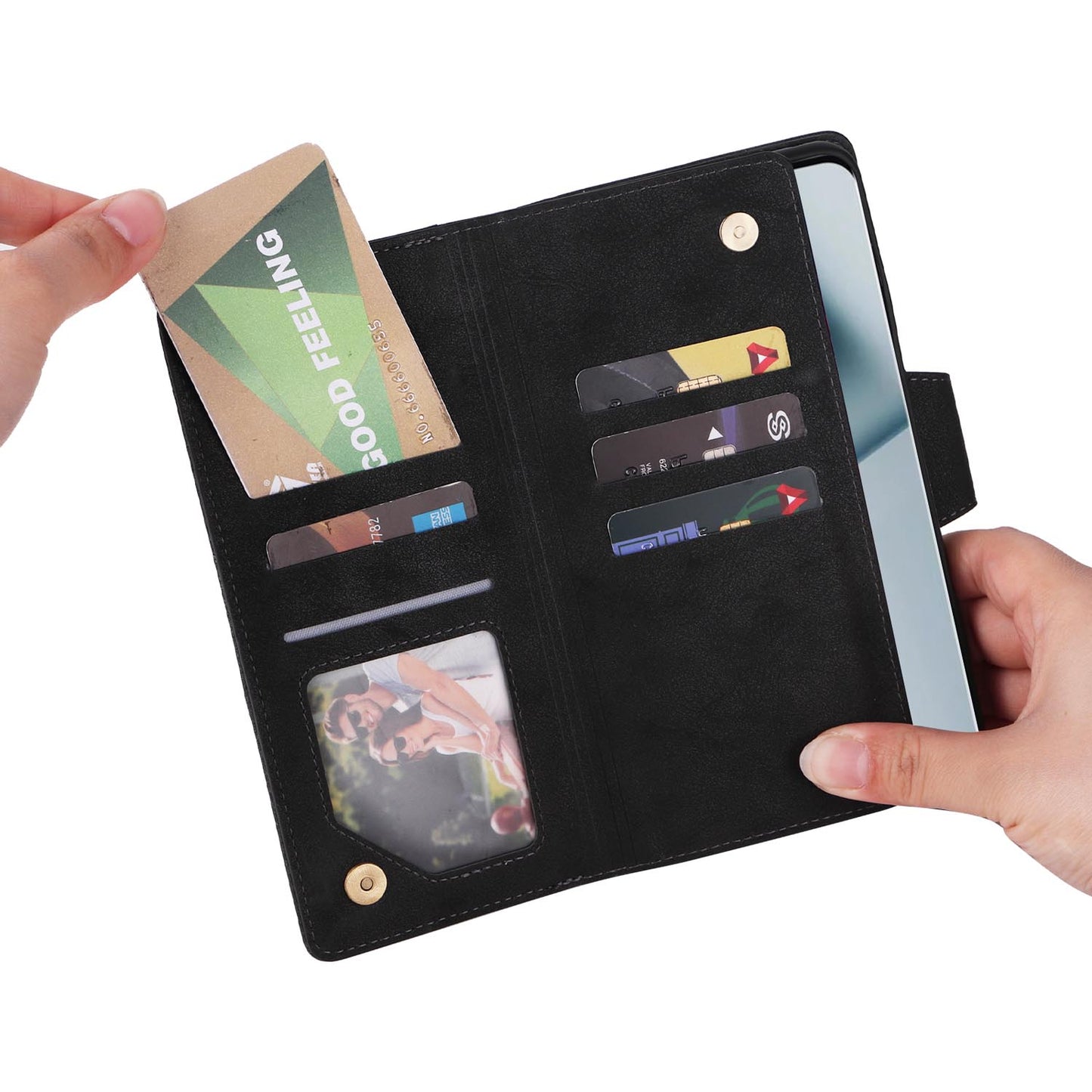 Wallet Case for iPhone 16e 15 Pro Max, PU Leather Flip Shockproof Cover with Strap Zipper Credit Card Slots - Mdkllb Series