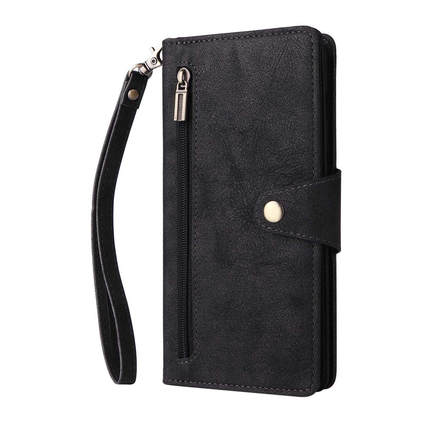 Wallet Case for iPhone 16e 15 Pro Max, PU Leather Flip Shockproof Cover with Strap Zipper Credit Card Slots - Mdkllb Series
