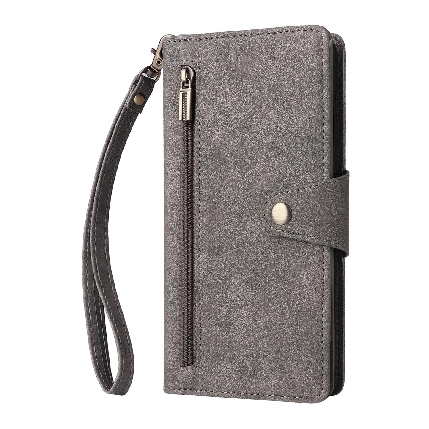 Wallet Case for iPhone 16e 15 Pro Max, PU Leather Flip Shockproof Cover with Strap Zipper Credit Card Slots - Mdkllb Series