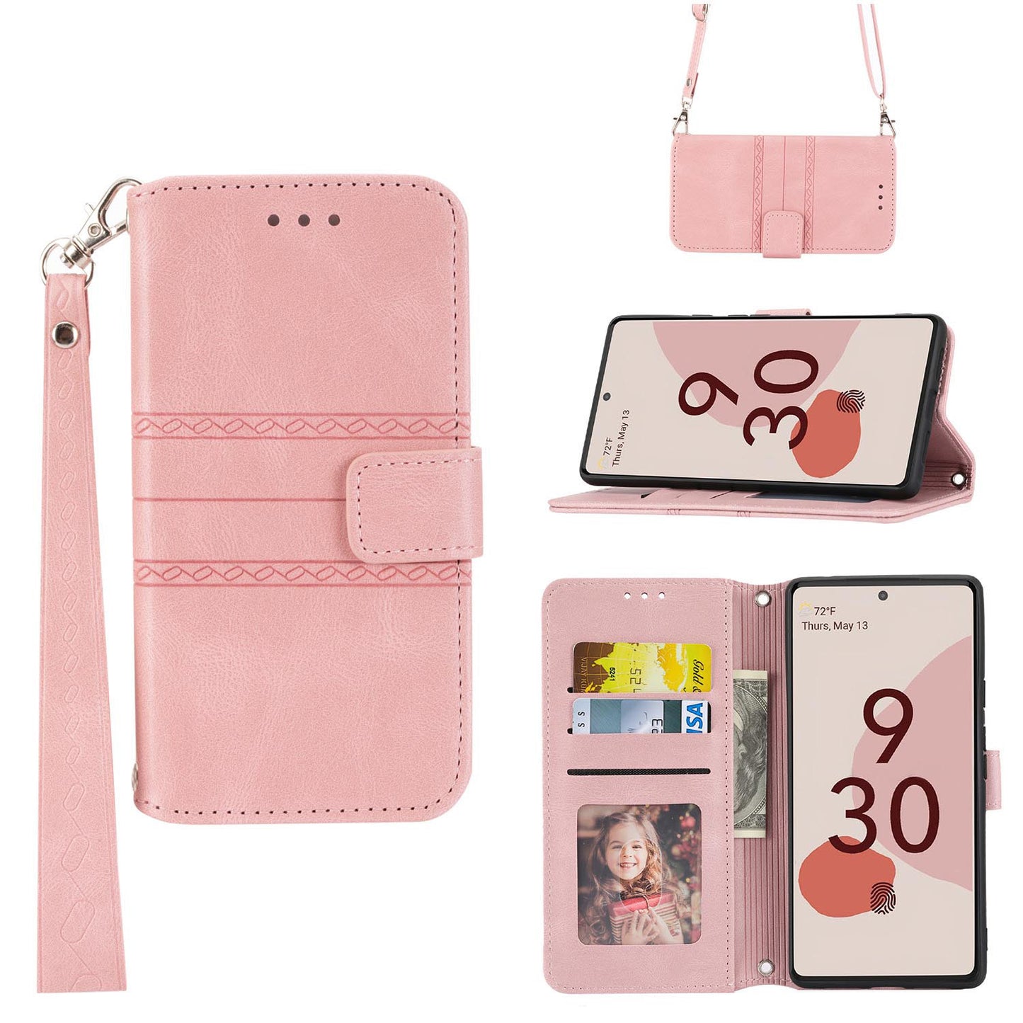 Wallet Case with Hand Strap for Google Pixel 9A 8 Pro, PU Leather Flip Cover with Kickstand Card Slots - Mhyhgspt Series
