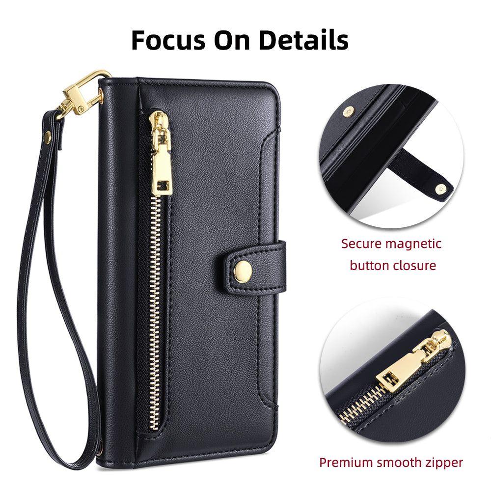 Compatible with Galaxy S25 Edge S24 FE Wallet Case for Women Crossbody Phone Cover Zipper with Wrist Strap - Mywdgnpt Series