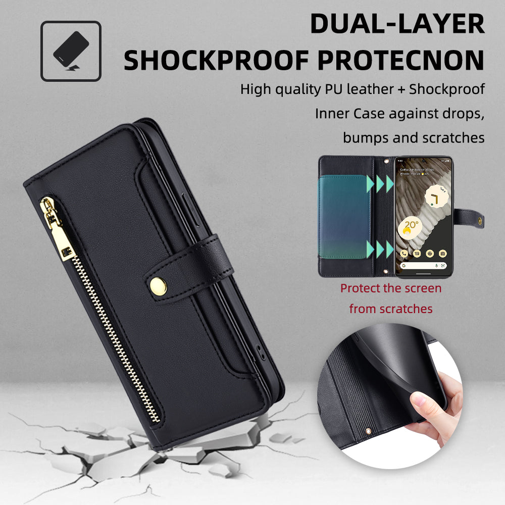 Compatible with Galaxy S25 Edge S24 FE Wallet Case for Women Crossbody Phone Cover Zipper with Wrist Strap - Mywdgnpt Series
