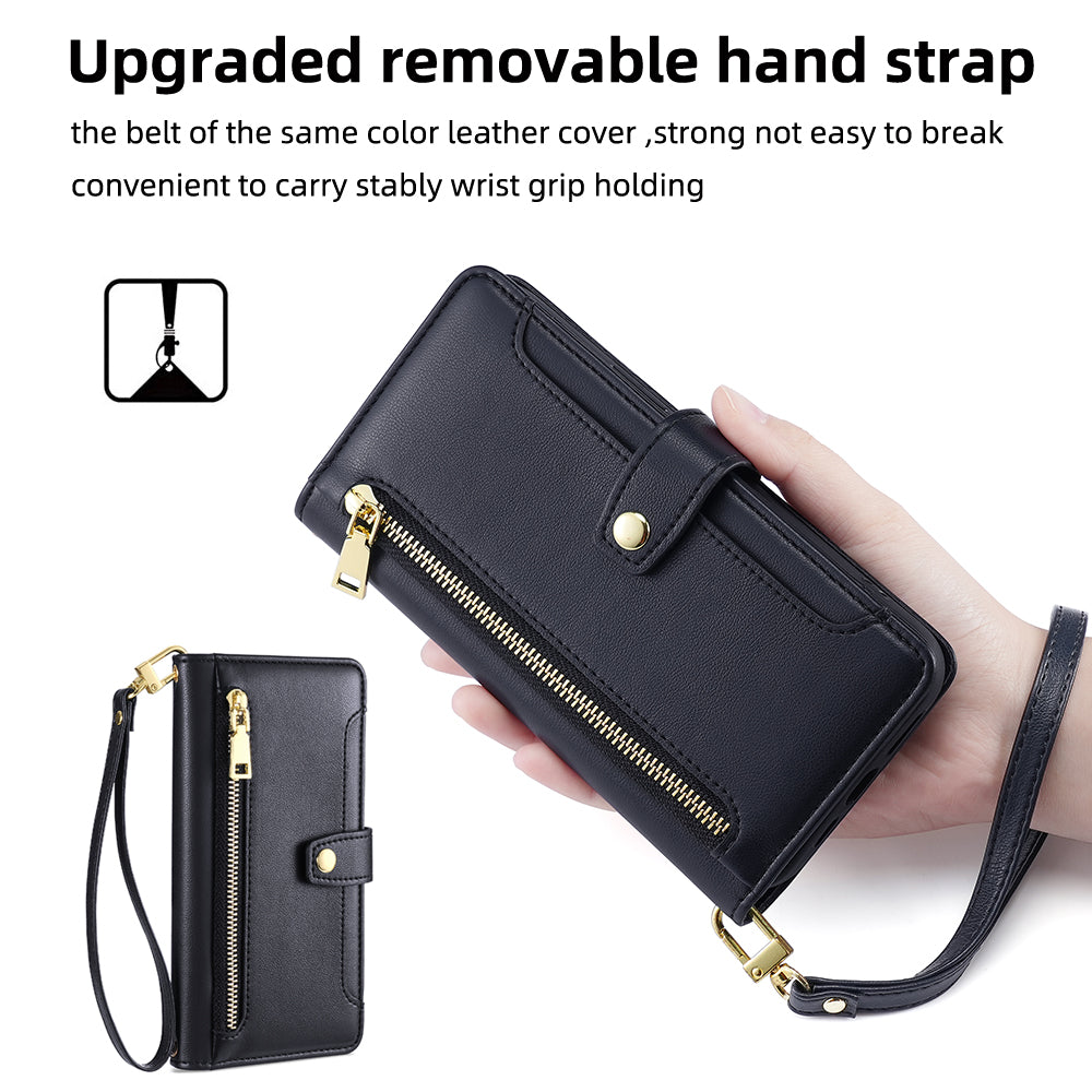 Compatible with Galaxy S25 Edge S24 FE Wallet Case for Women Crossbody Phone Cover Zipper with Wrist Strap - Mywdgnpt Series