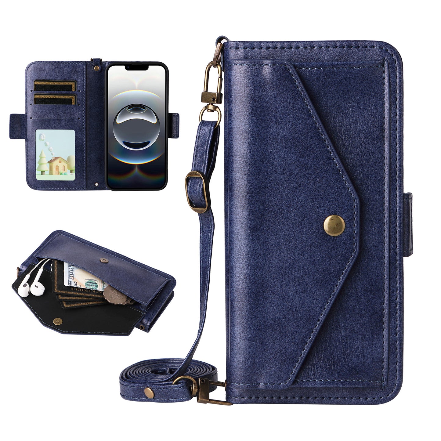 Wallet Case for iPhone 16e 15 Pro Max, PU Leather Flip Cover with Card Slots, Kickstand, Lanyard - Npdkcxkgspt Series