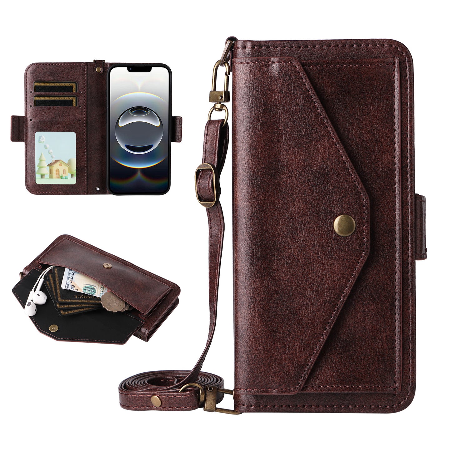 Wallet Case for iPhone 16e 15 Pro Max, PU Leather Flip Cover with Card Slots, Kickstand, Lanyard - Npdkcxkgspt Series