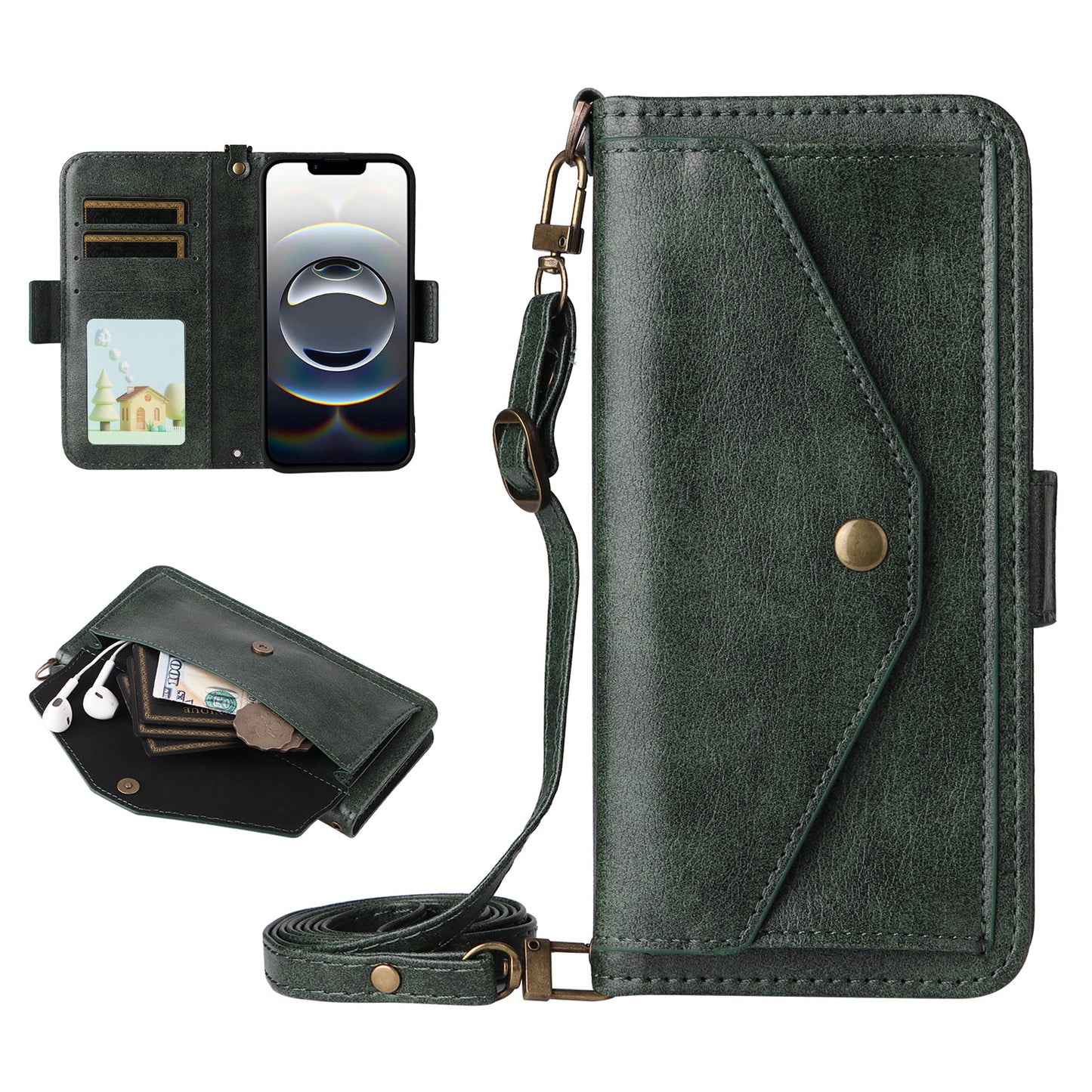 Wallet Case for iPhone 16e 15 Pro Max, PU Leather Flip Cover with Card Slots, Kickstand, Lanyard - Npdkcxkgspt Series