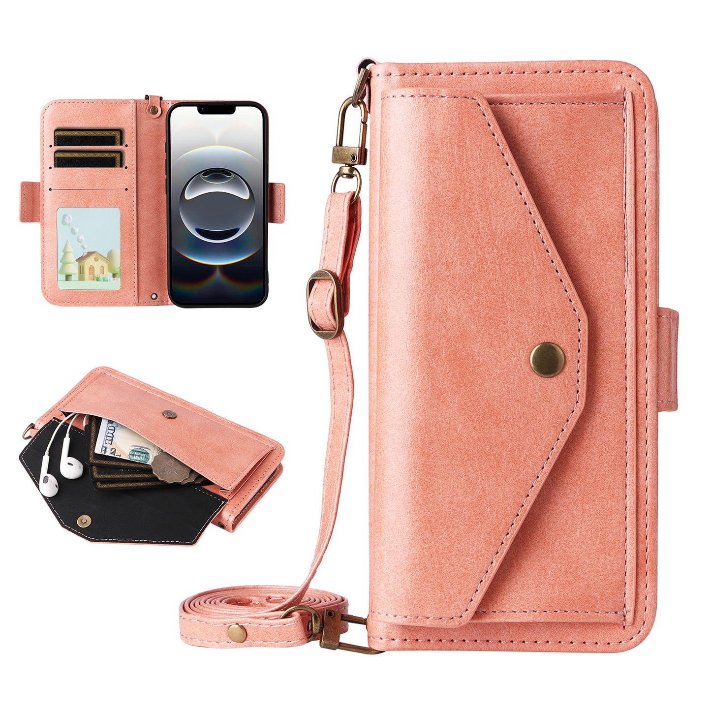 Wallet Case for iPhone 16e 15 Pro Max, PU Leather Flip Cover with Card Slots, Kickstand, Lanyard - Npdkcxkgspt Series