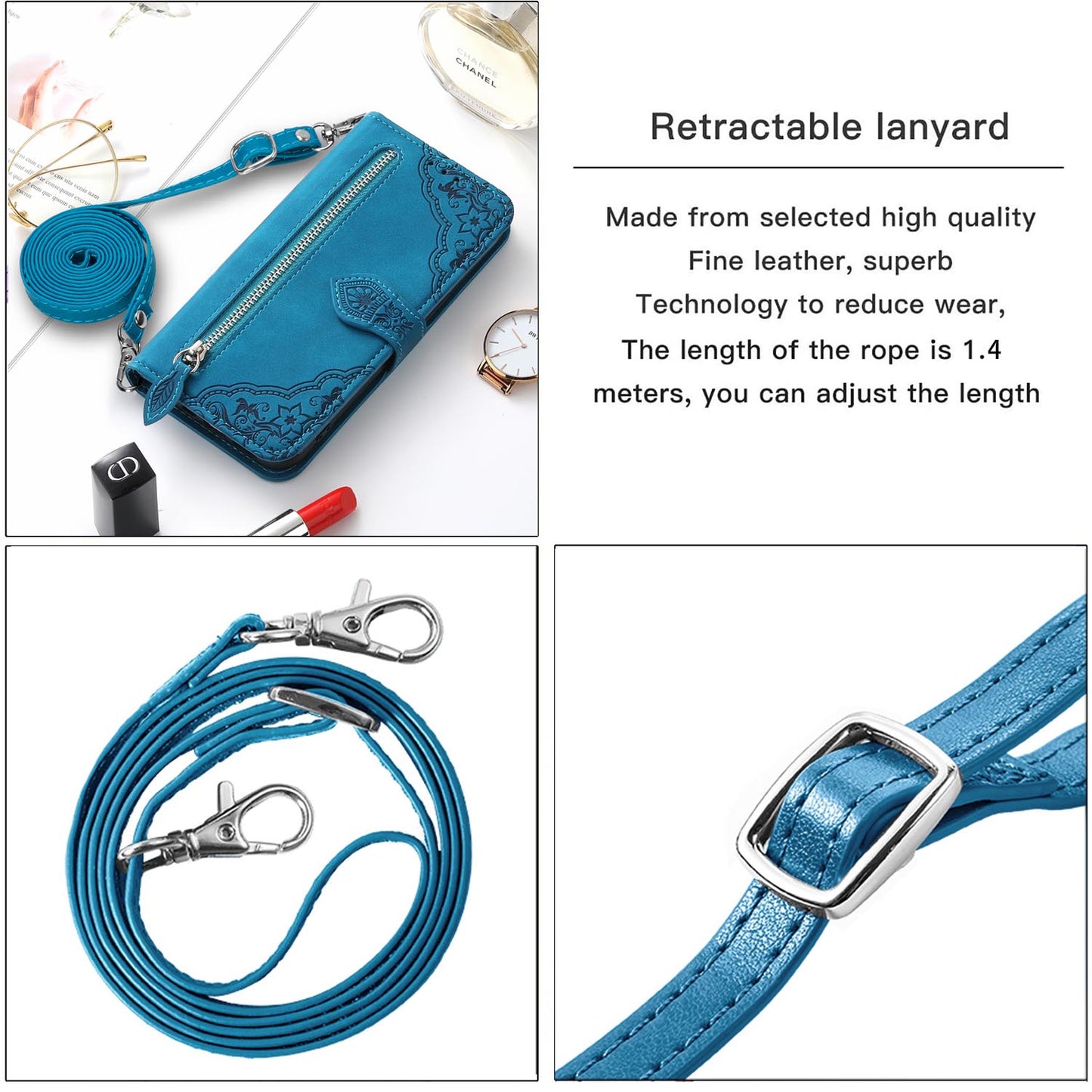 For Galaxy A56 A55 5G Crossbody Wallet Case with 6 Card Holder Slots, PU Leather Zipper Pocket Protective Cover - Szypt Series