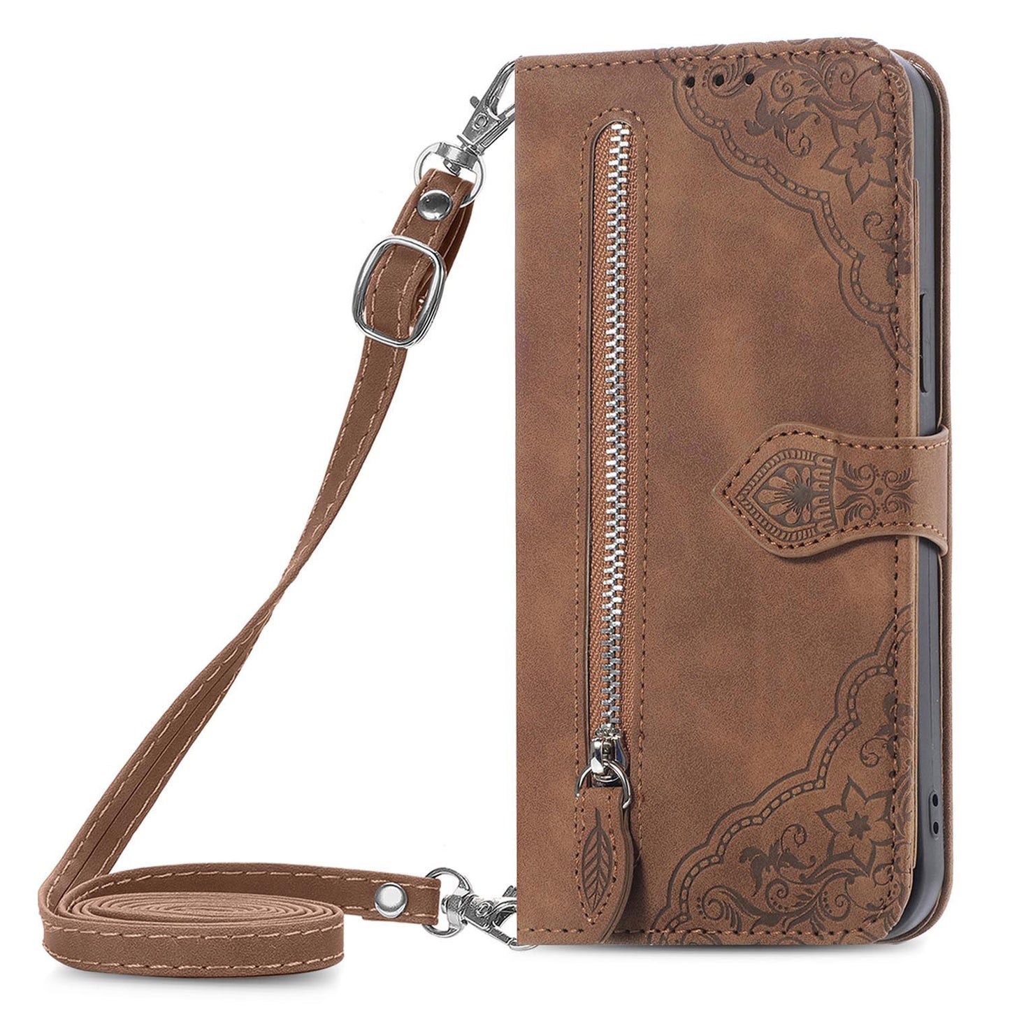 For Galaxy A56 A55 5G Crossbody Wallet Case with 6 Card Holder Slots, PU Leather Zipper Pocket Protective Cover - Szypt Series