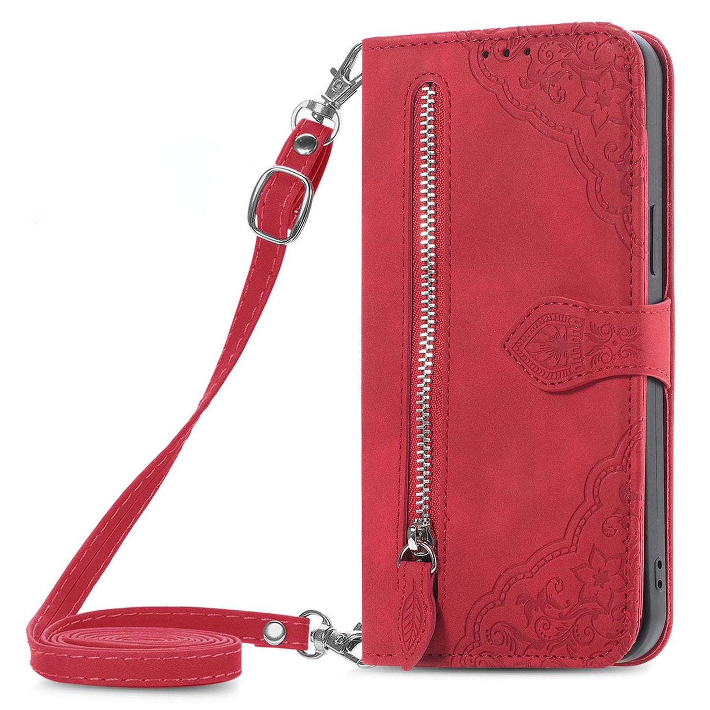 For Galaxy A56 A55 5G Crossbody Wallet Case with 6 Card Holder Slots, PU Leather Zipper Pocket Protective Cover - Szypt Series