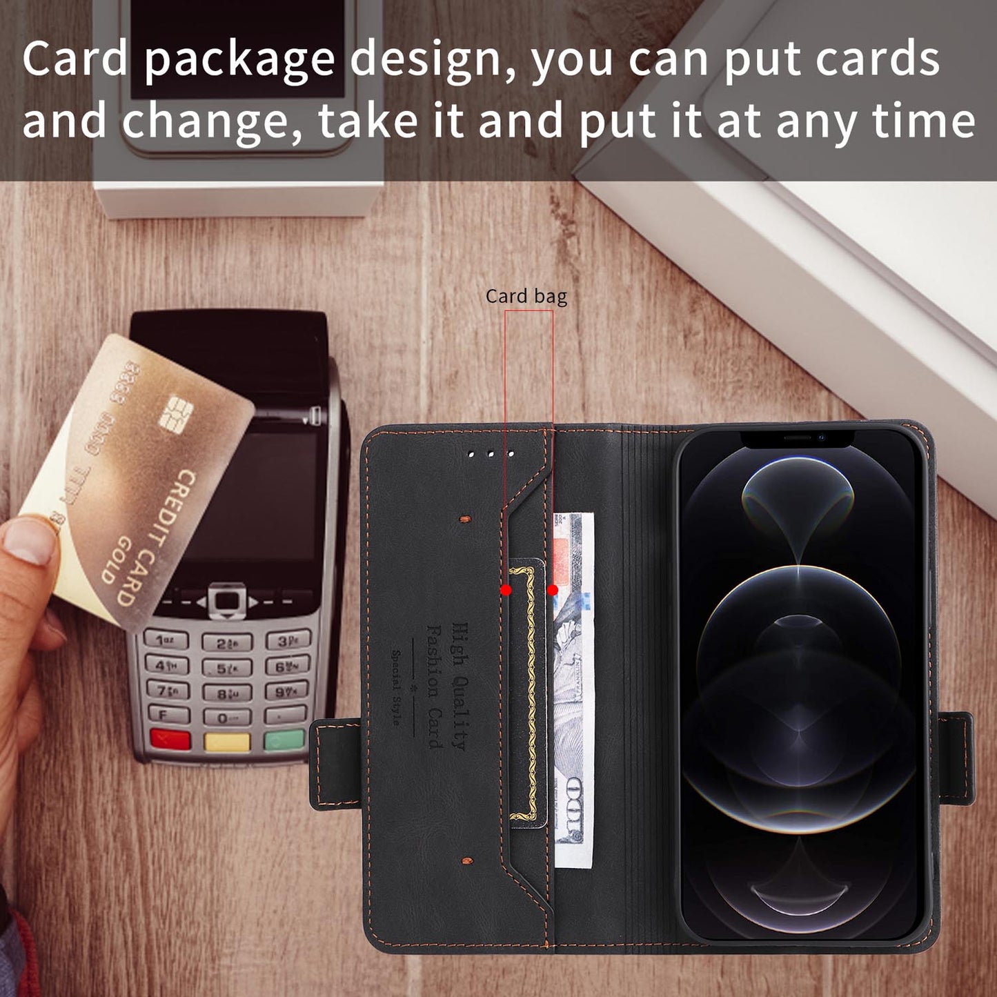 Wallet Case for iPhone 16e 15 Pro Max, Business Magnetic Clasps Leather Cover - Wjckpt Series