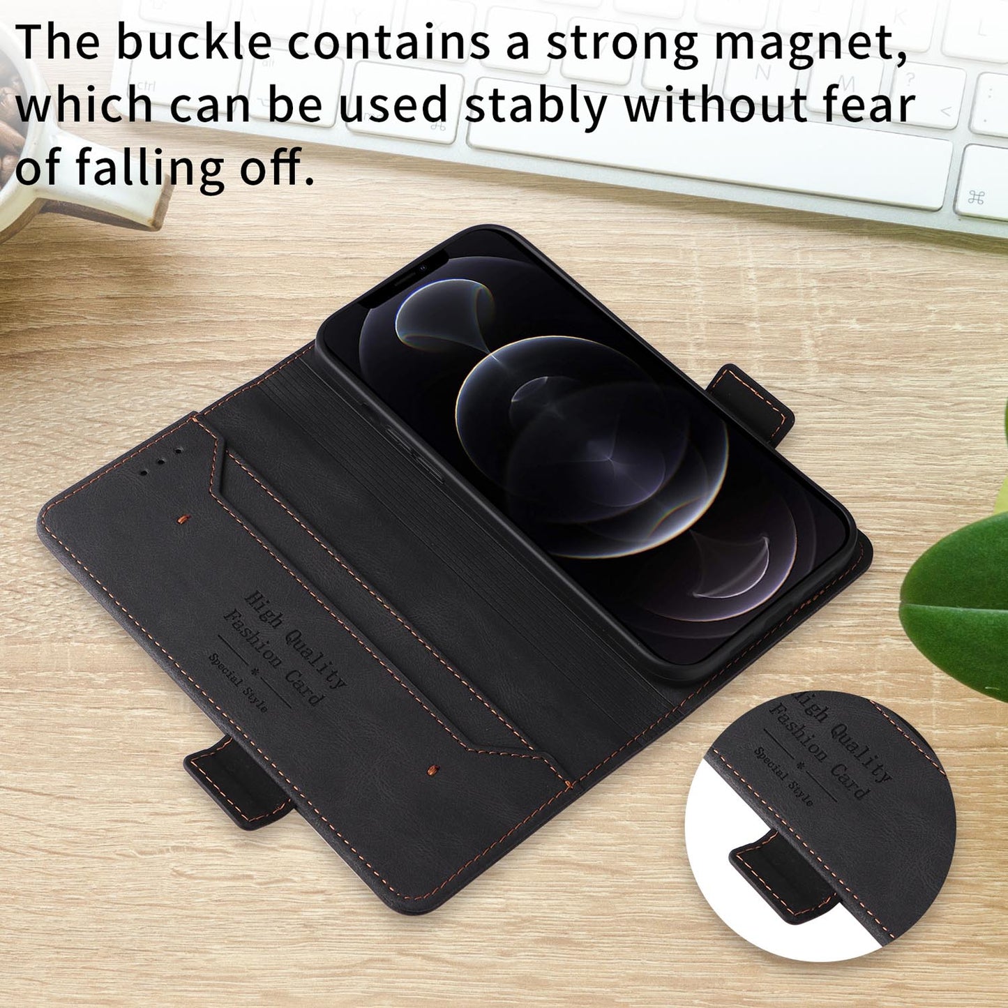 Wallet Case for iPhone 16e 15 Pro Max, Business Magnetic Clasps Leather Cover - Wjckpt Series