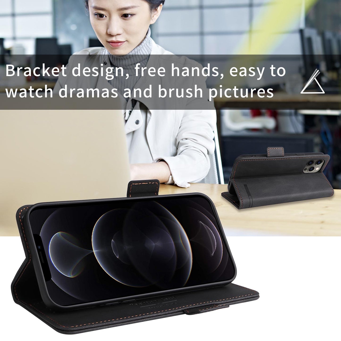 Wallet Case for iPhone 16e 15 Pro Max, Business Magnetic Clasps Leather Cover - Wjckpt Series