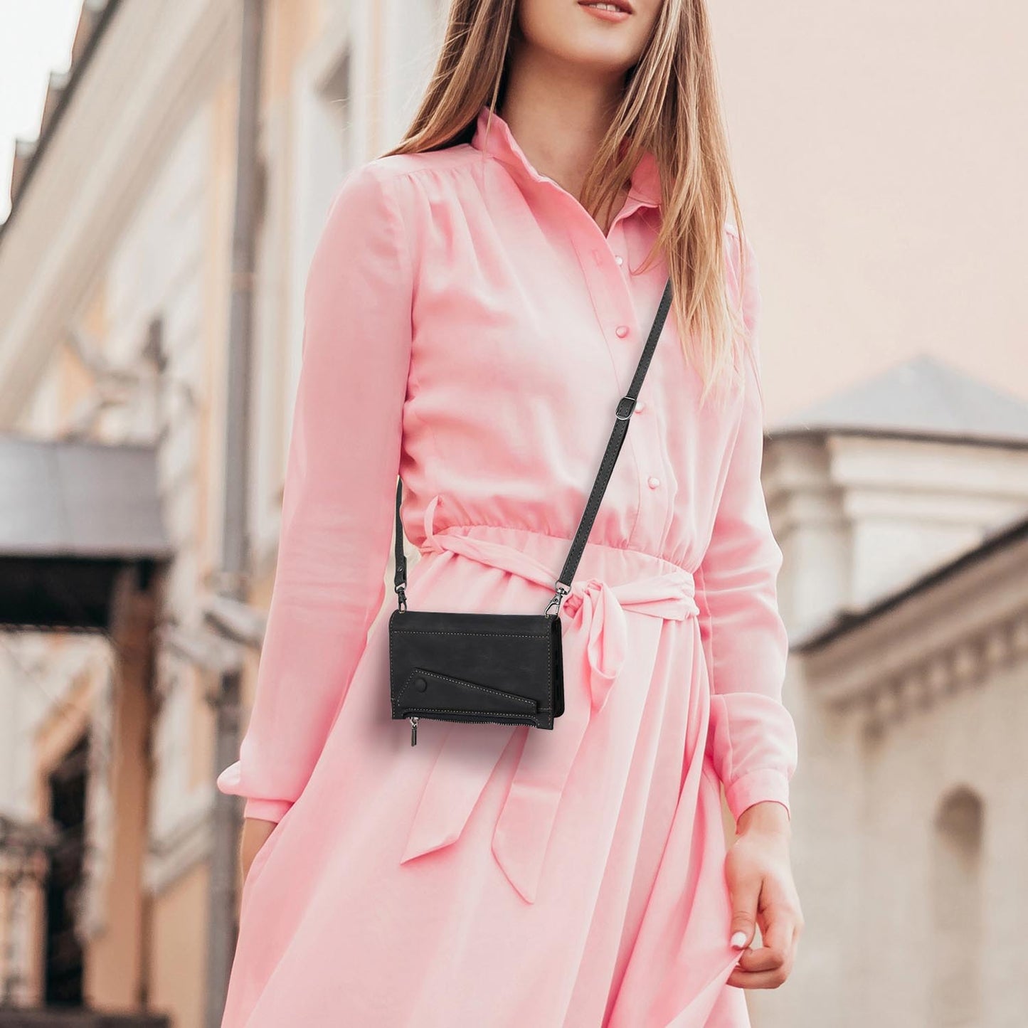 RFID Blocking PU Leather Crossbody Wallet Phone Case with Zipper, Magnetic Flip & Detachable Strap - Xcrfid Series