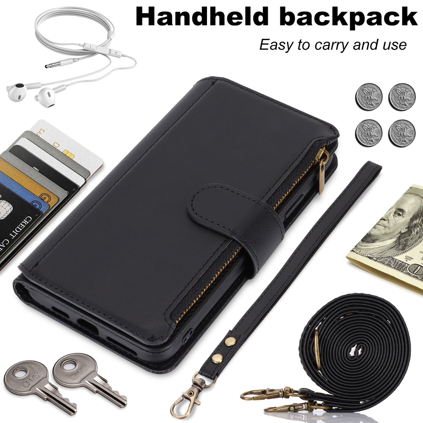 For iPhone 16 15 Pro Max Crossbody Wallet Case with RFID Blocking - Xkdkllqb Series