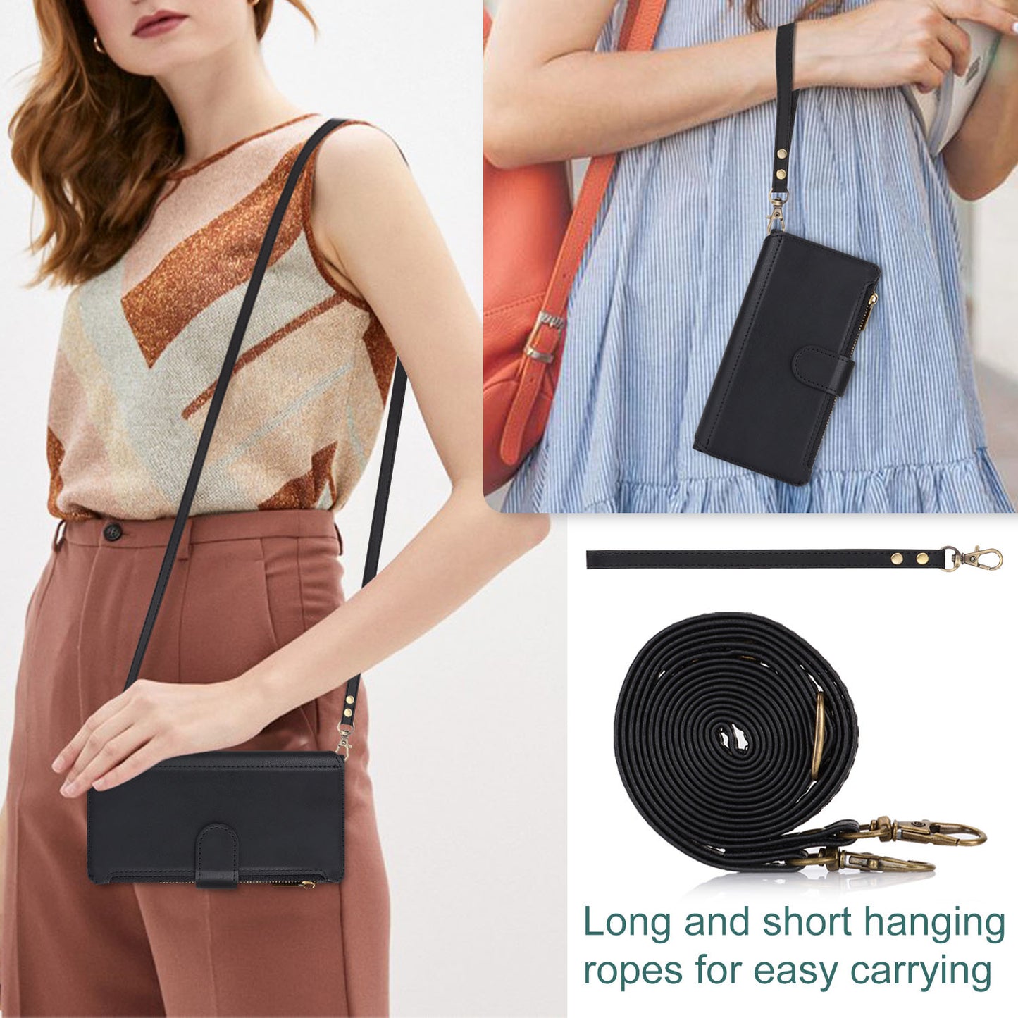 For iPhone 16 15 Pro Max Crossbody Wallet Case with RFID Blocking - Xkdkllqb Series