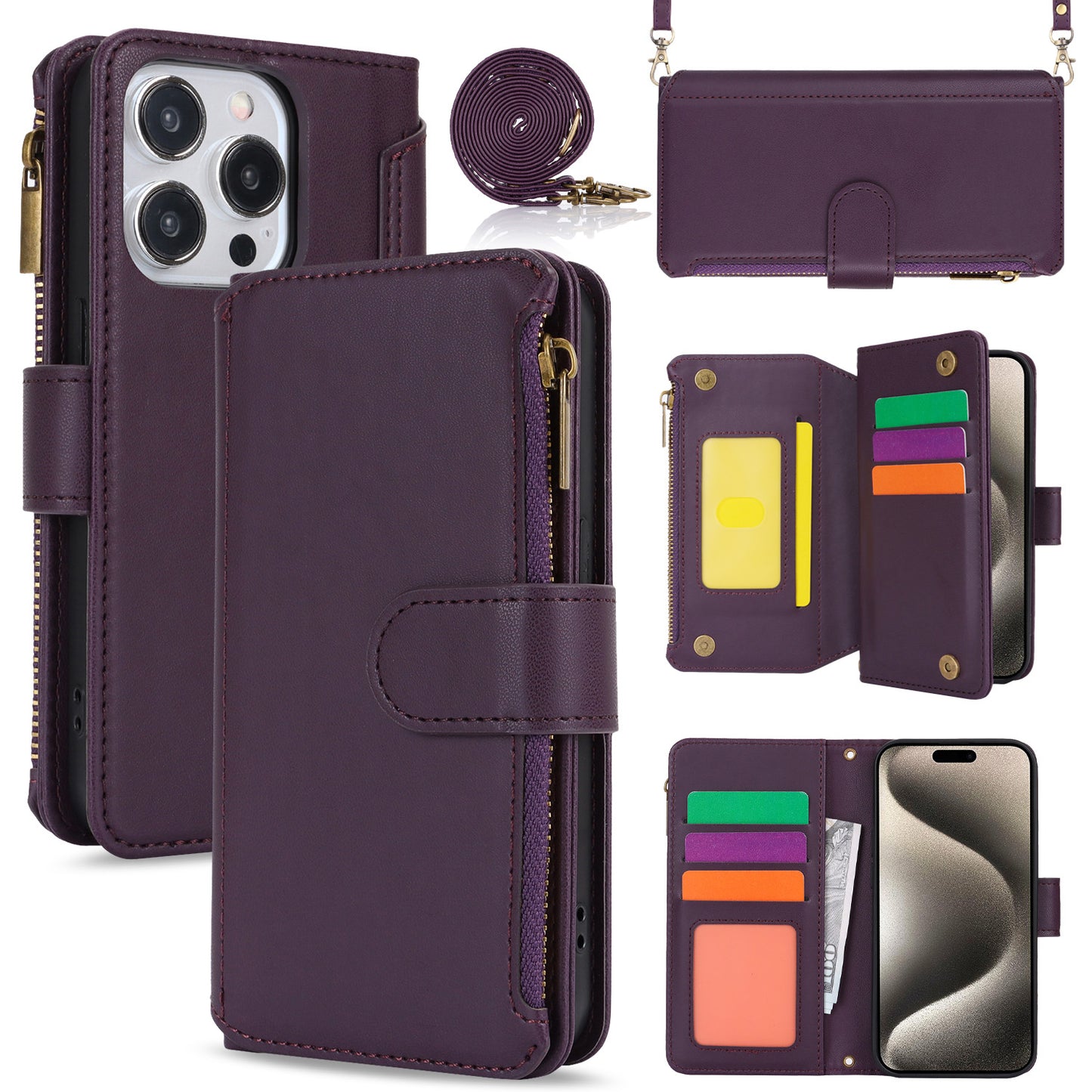 For iPhone 16 15 Pro Max Crossbody Wallet Case with RFID Blocking - Xkdkllqb Series