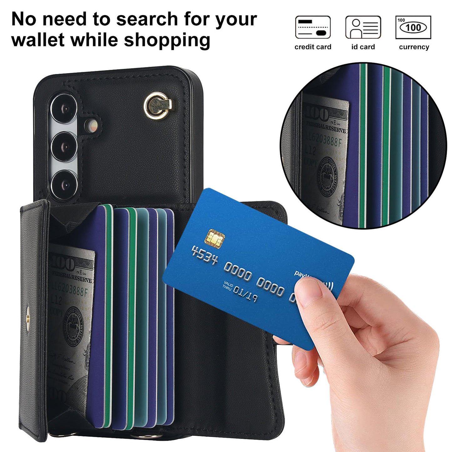 Compatible with Galaxy A55 A54 5G Crossbody Leather Detachable Adjustable Strap Wristlet Flip Wallet Phone Case with Card Holder - Xkfqkbgs Series