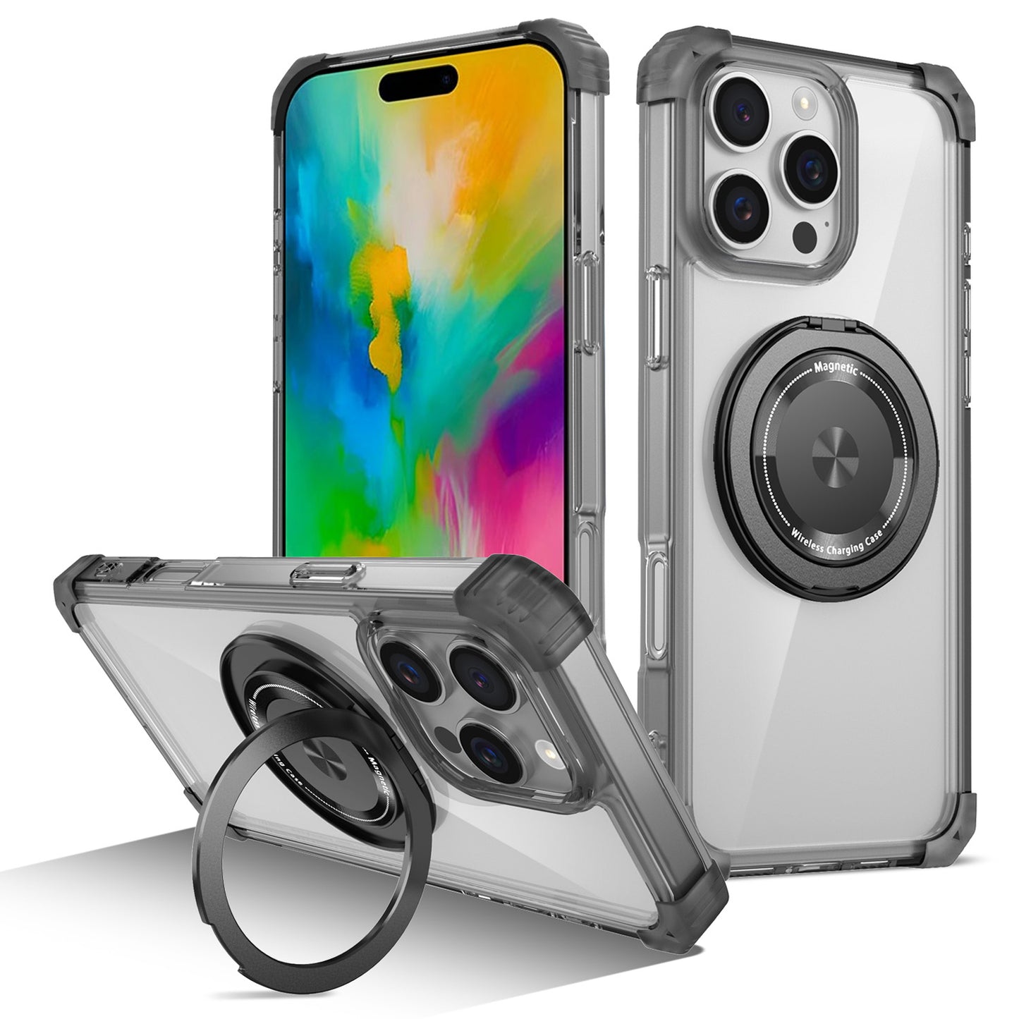 For iPhone 16 15 Pro Max Case, Built in 360° Magnetic Stand, Compatible with Magsafe - Xkjdxz Series