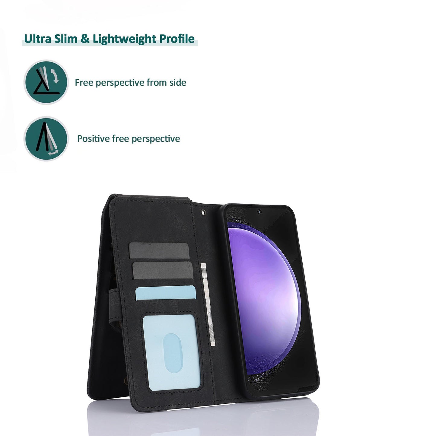 For iPhone 16e 15 Pro Max Zipper Wallet Case Cover with 8 Credit Holder - Xkllpt Series