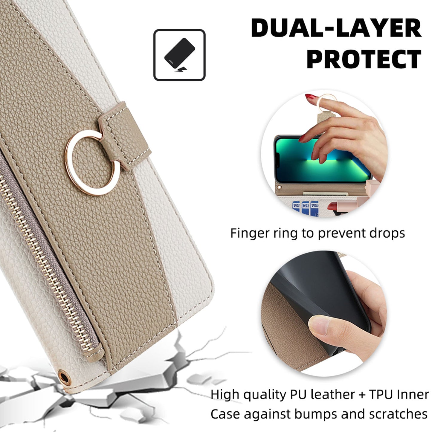 For Google Pixel 10 9 Pro XL Crossbody Wallet Case with Chain Lanyard Strap Mirror Bracket - Xkwjq Series