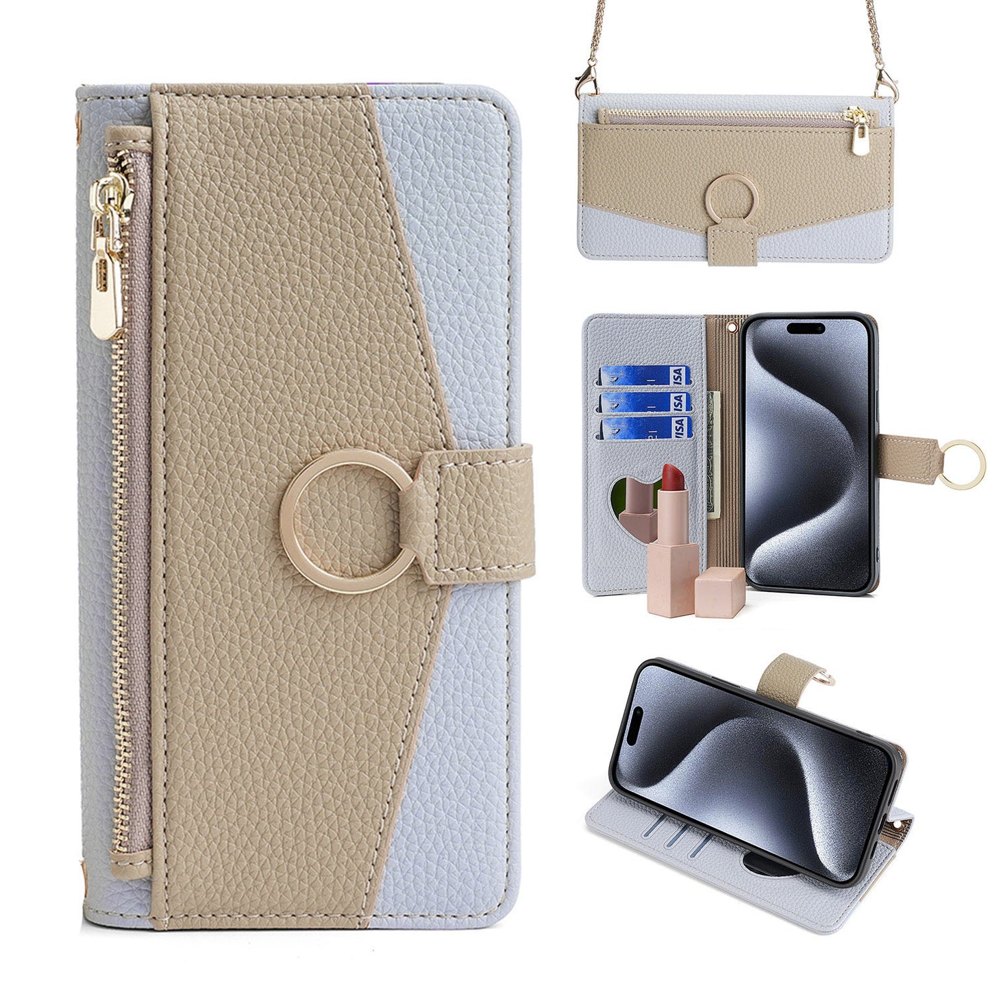 For Google Pixel 10 9 Pro XL Crossbody Wallet Case with Chain Lanyard Strap Mirror Bracket - Xkwjq Series